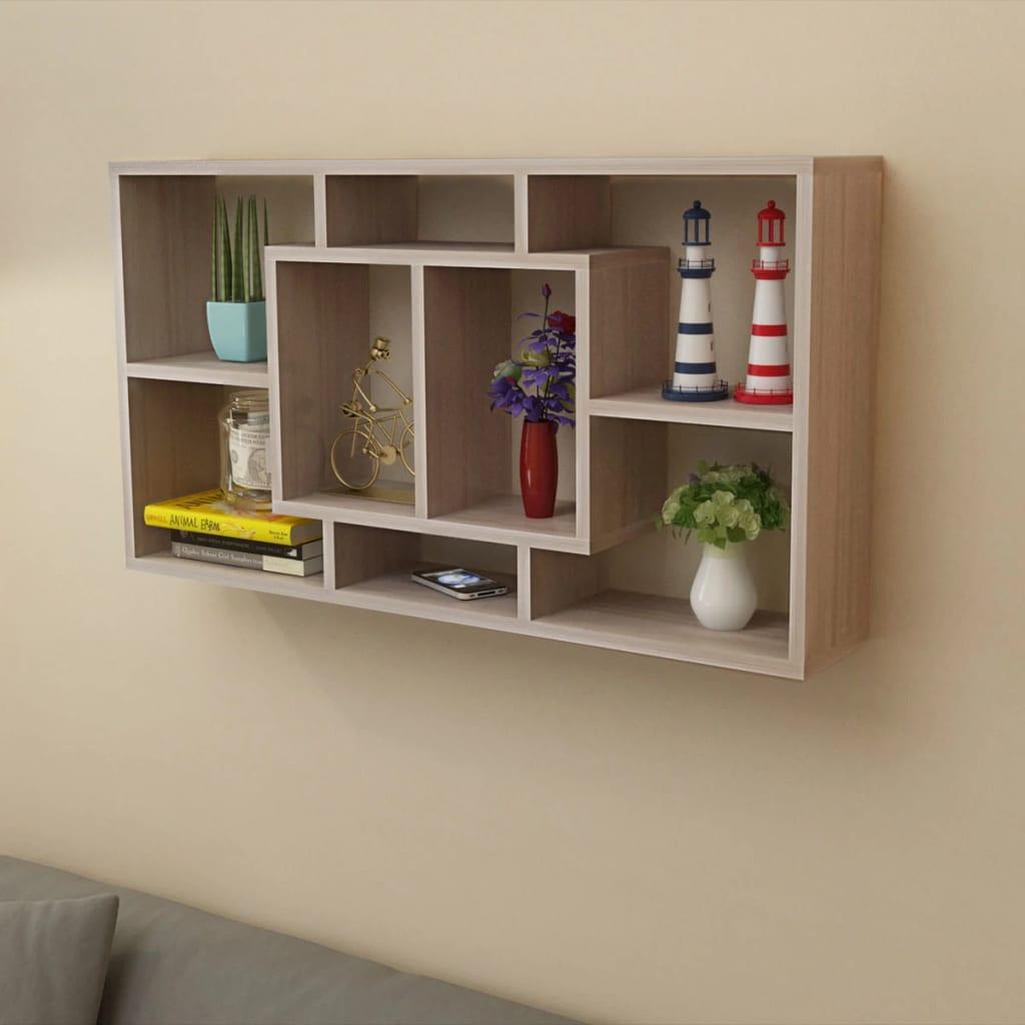 Voir la diapositive 1 : VIDAXL Etagere murale 8 compartiments Couleur de chene