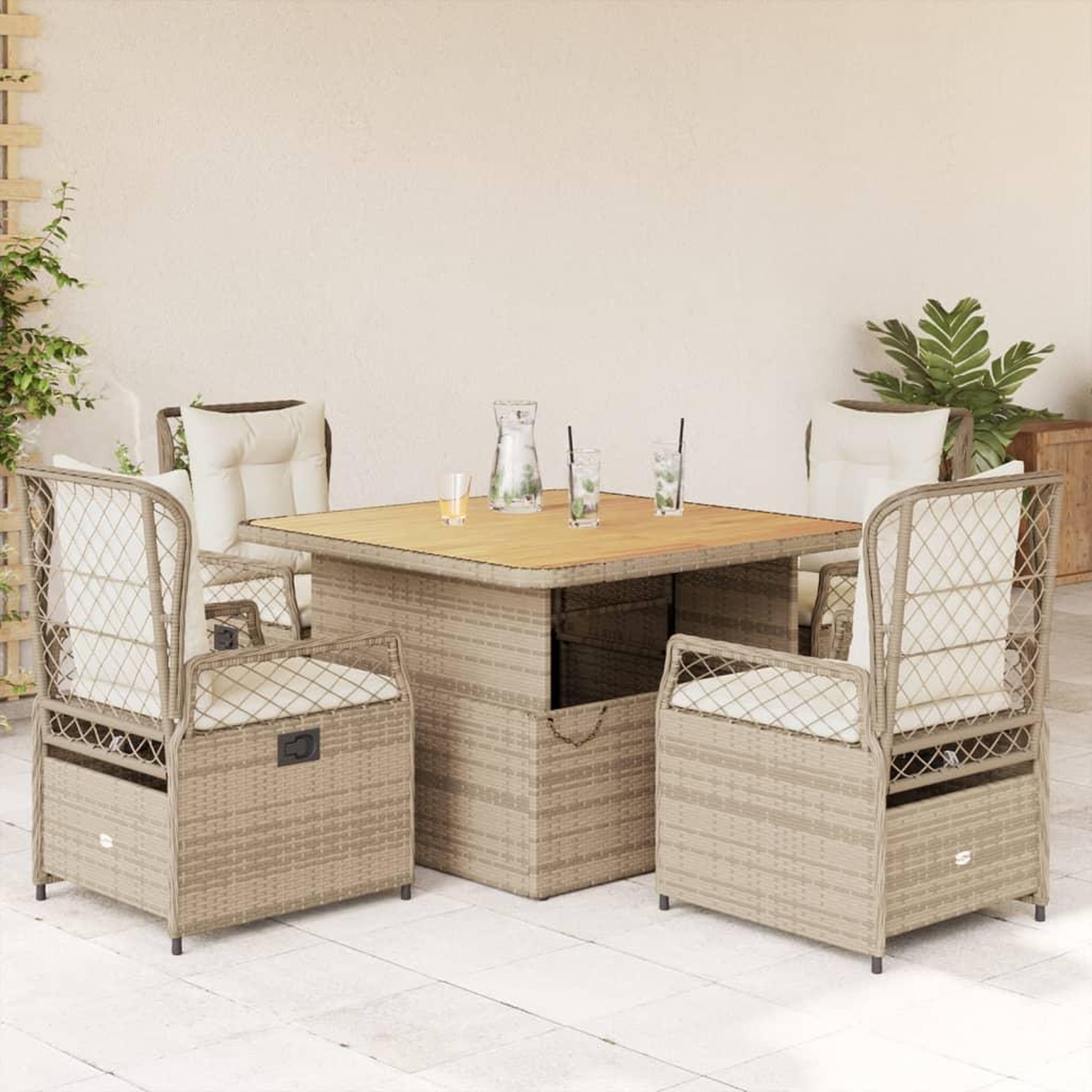 VIDAXL Ensemble a manger de jardin avec coussins 5pcs Beige poly rotin