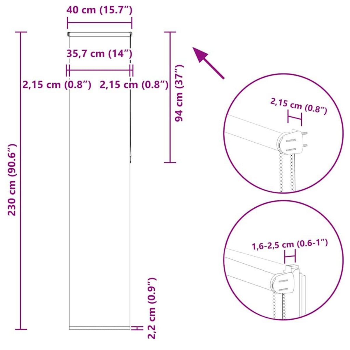 VIDAXL Store enrouleur occultant largeur du tissu 35,7 cm polyester