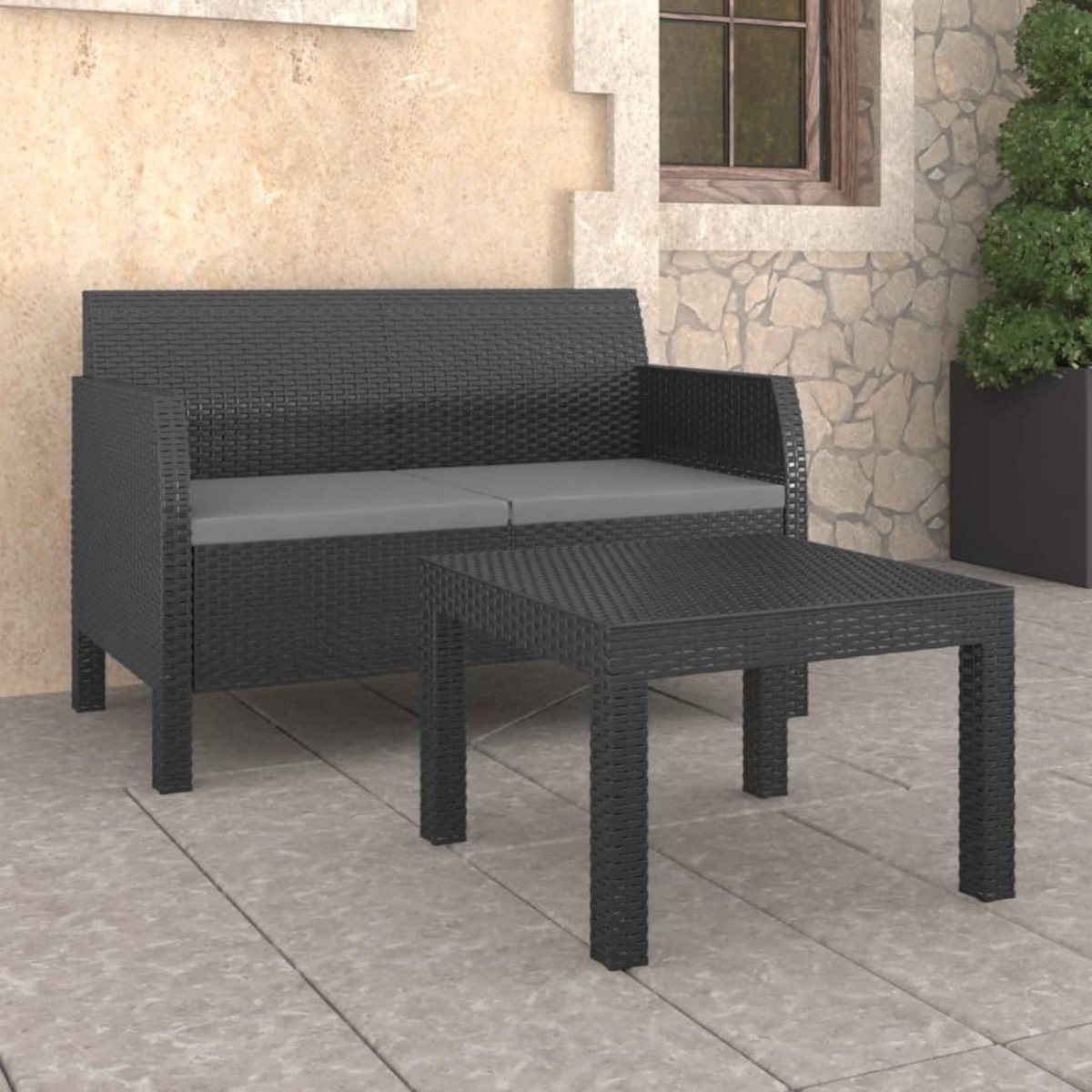 VIDAXL Salon de jardin 2 pcs avec coussins PP Rotin Anthracite