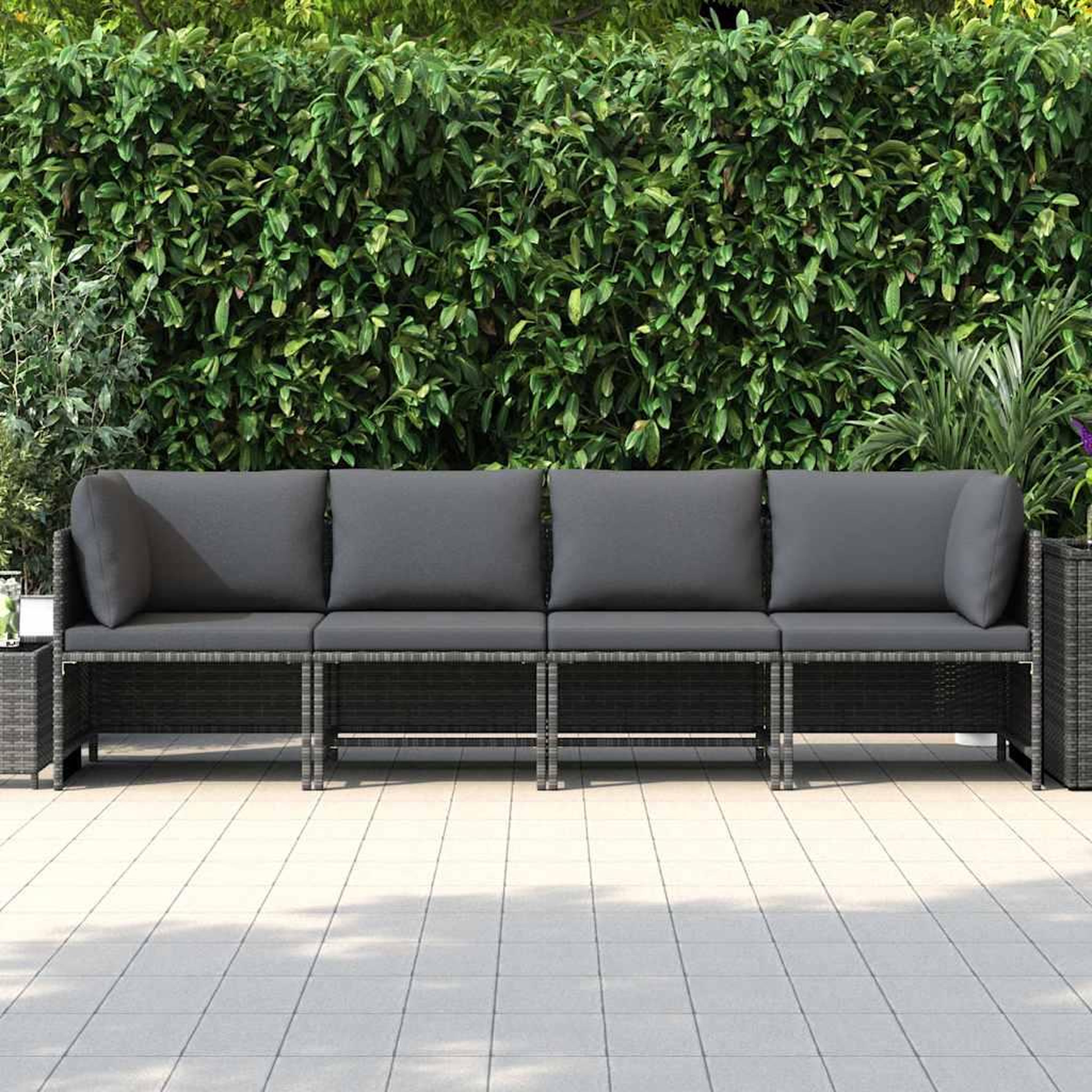 Voir la diapositive 3 : VIDAXL Canape de jardin a 4 places avec coussins gris resine tressee