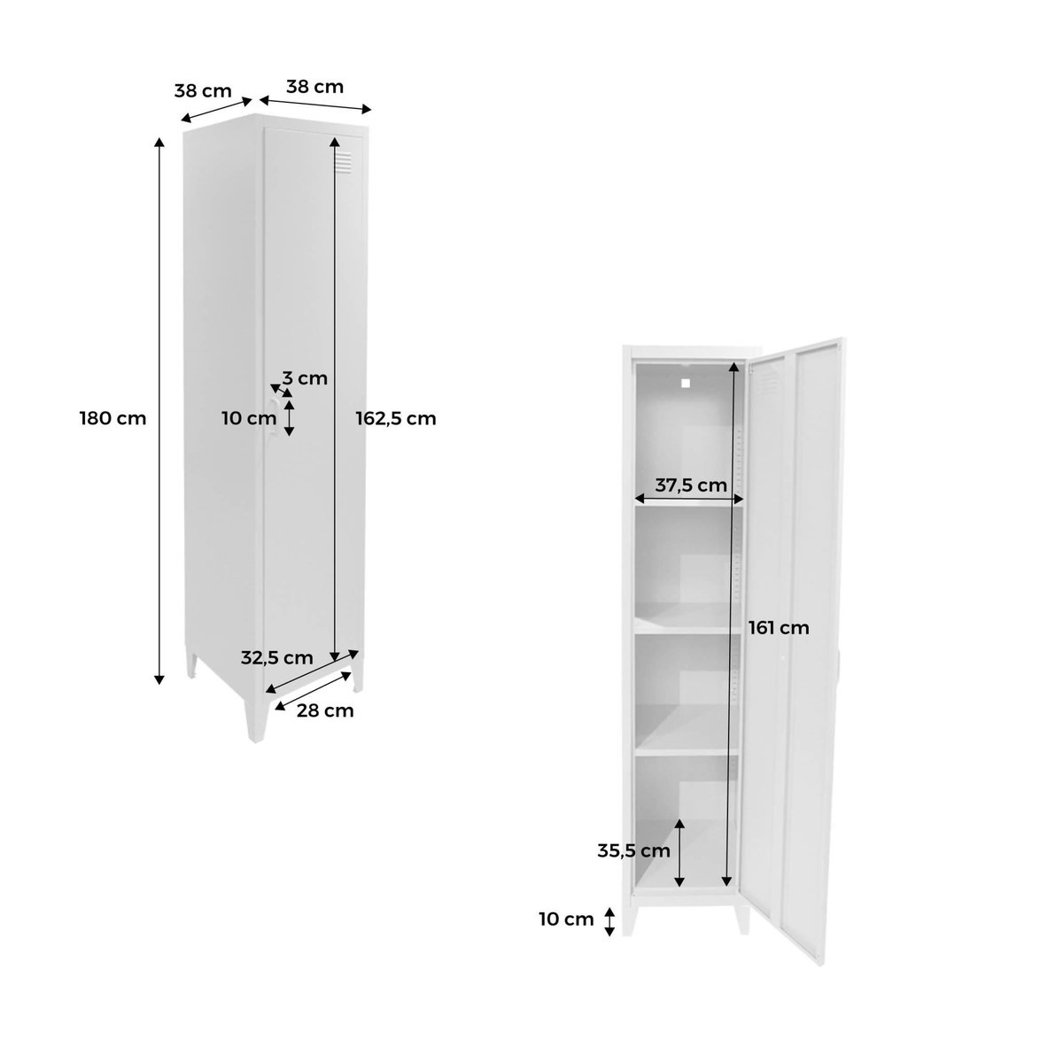 SWEEEK Armoire chambre industrielle métal, 4 espaces de rangement