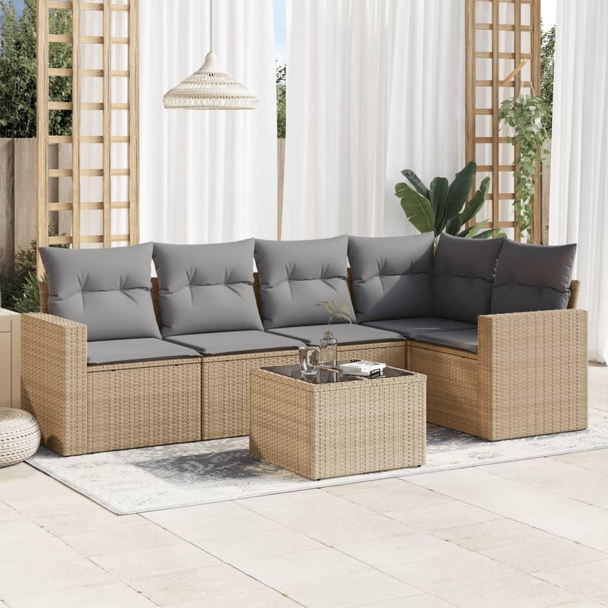 VIDAXL Salon de jardin avec coussins 6 pcs beige resine tressee