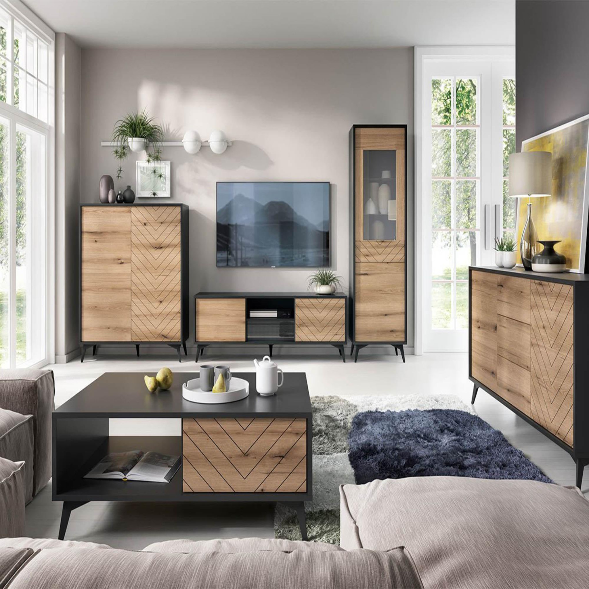 Voir la diapositive 4 : BEST MOBILIER Peter - meuble tv - effet bois et noir - 154 cm - style industriel