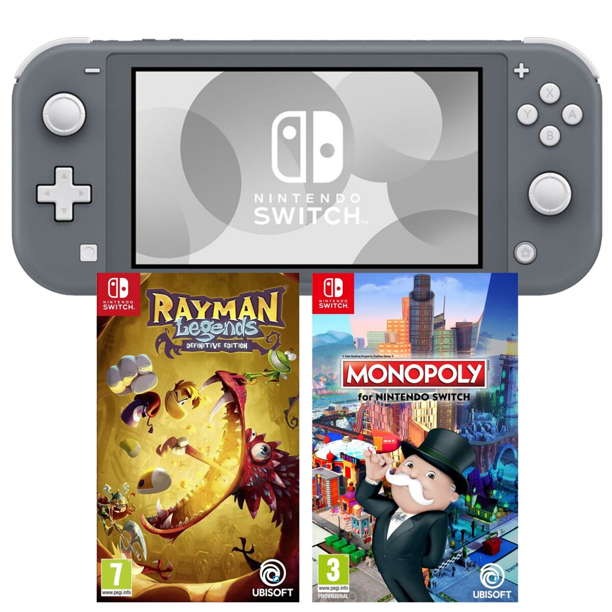 NINTENDO Console Nintendo Switch Lite Grise + Rayman Legends + Monopoly
