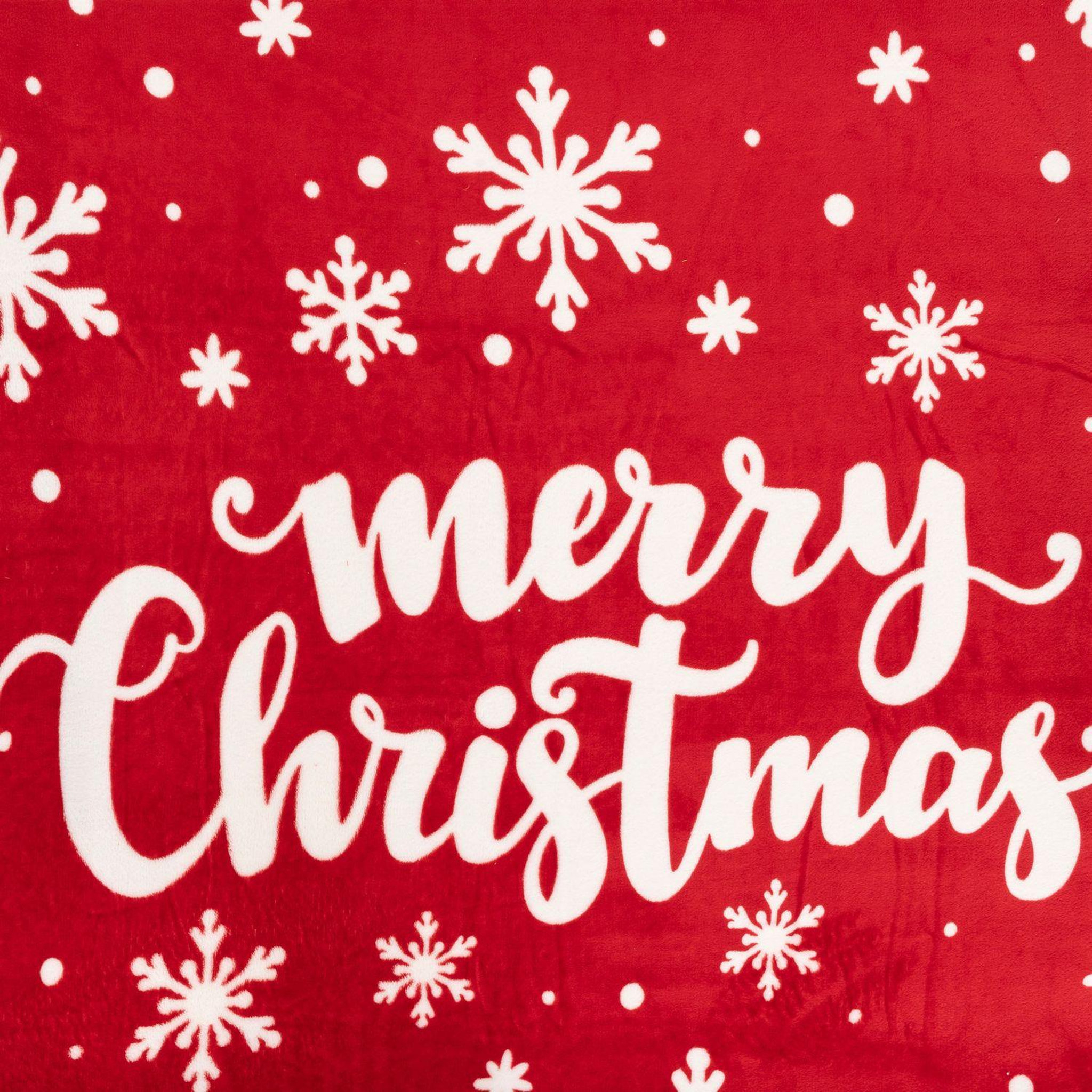 Voir la diapositive 3 : FEERIC LIGHT & CHRISTMAS Plaid de noël motif merry christmas - 130 x 180 cm - rouge