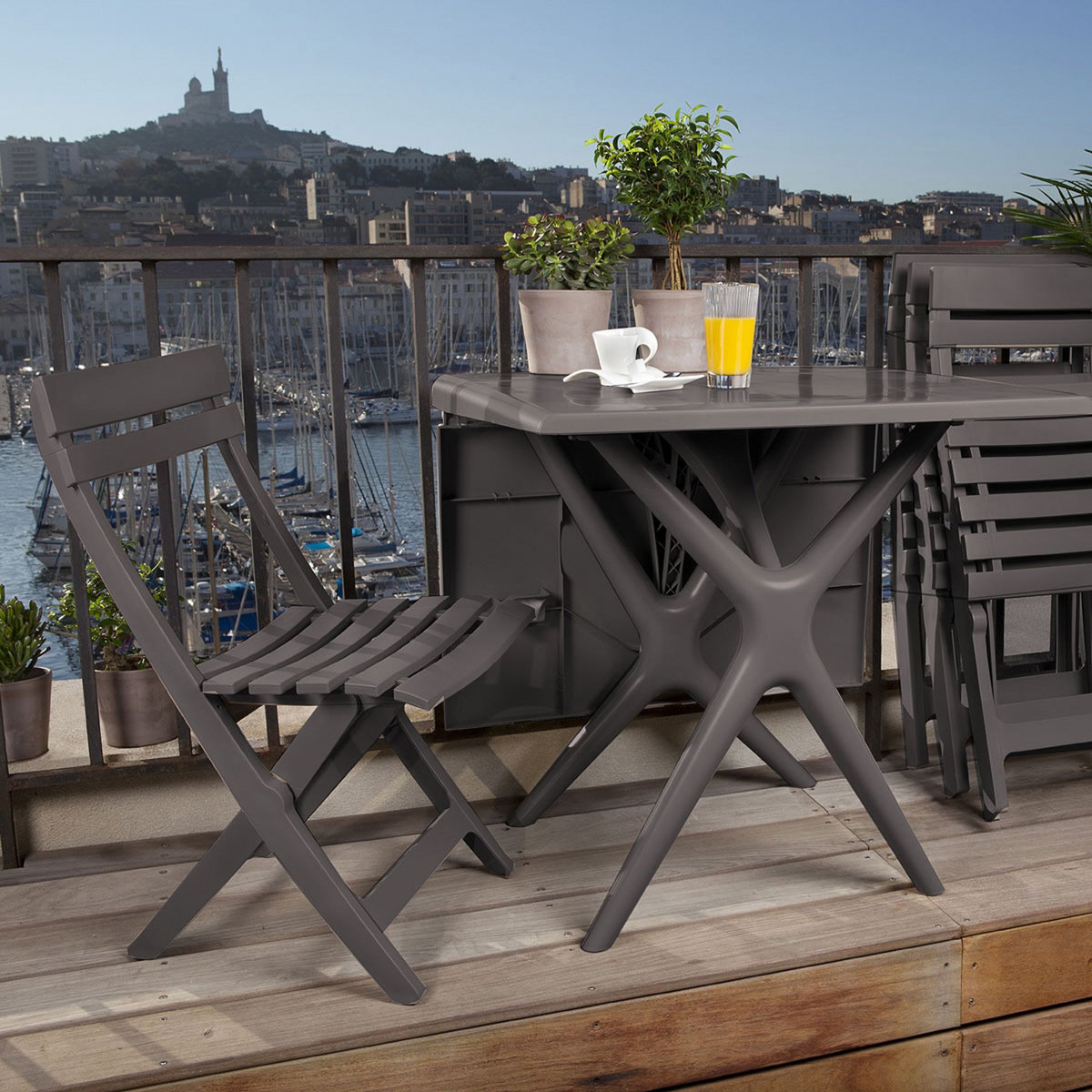 GROSFILLEX Chaise de jardin pliante - Résine - Anthracite - MIAMI