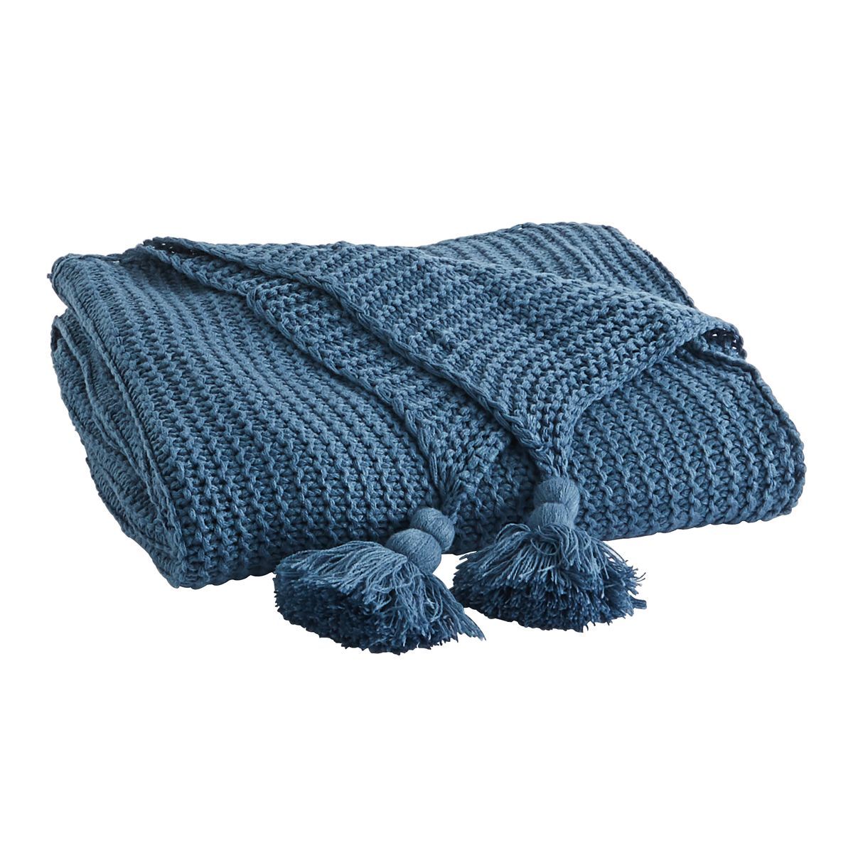 ACTUEL Plaid tricot uni en polyester finition pompons 400g/m² WINTER 
