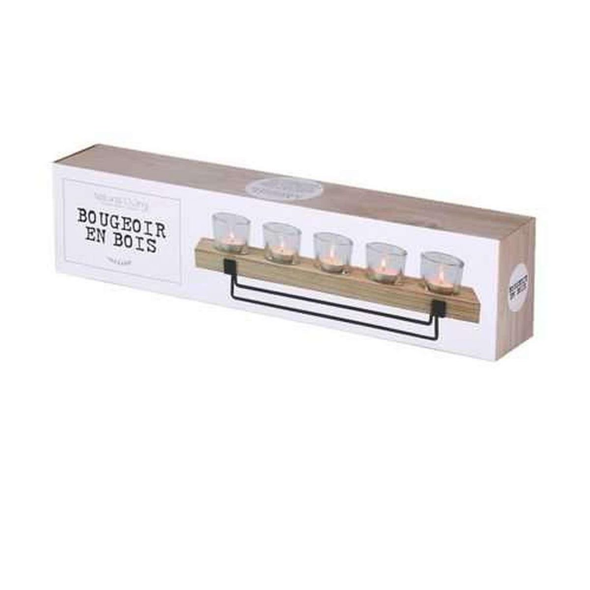 URBAN LIVING Bougeoir avec support en bois et pied métal Natural Living - Noir