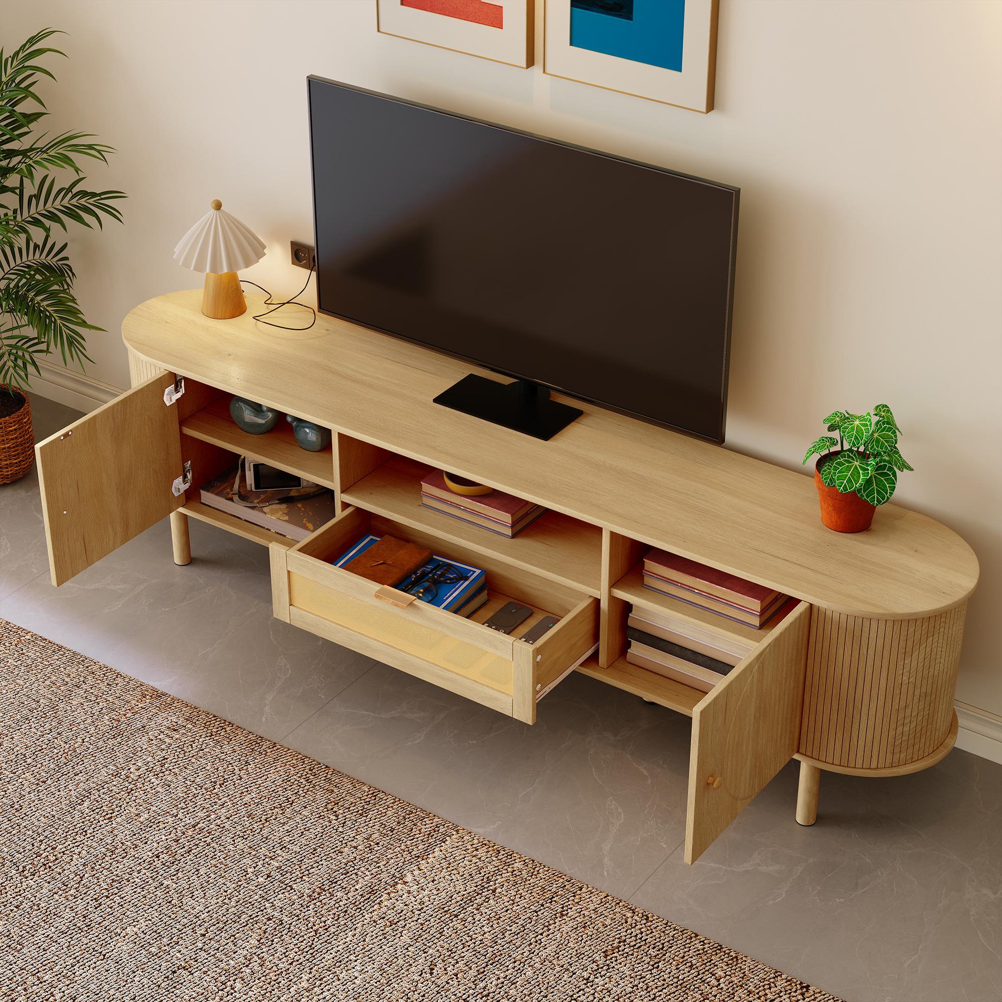 Voir la diapositive 5 : MERAX Meuble tv naturel 175 cm mdf