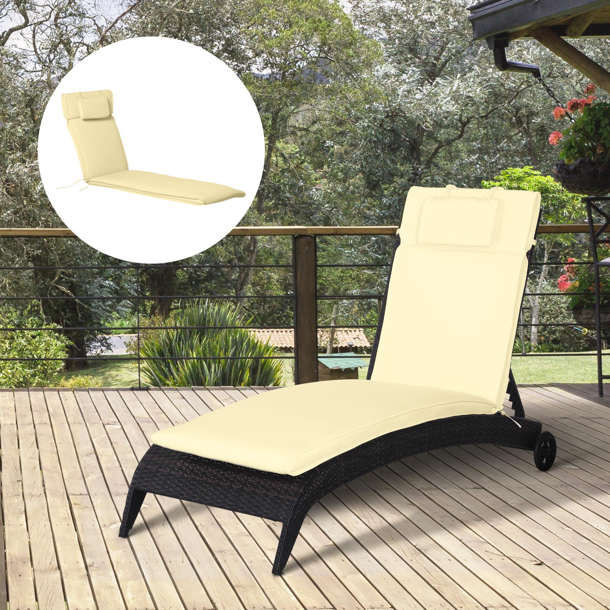 Voir la diapositive 2 : OUTSUNNY Matelas bain de soleil déhoussable - coussin de transat - matelas de chaise longue - 198 x 53 x 5 cm - tissu sable