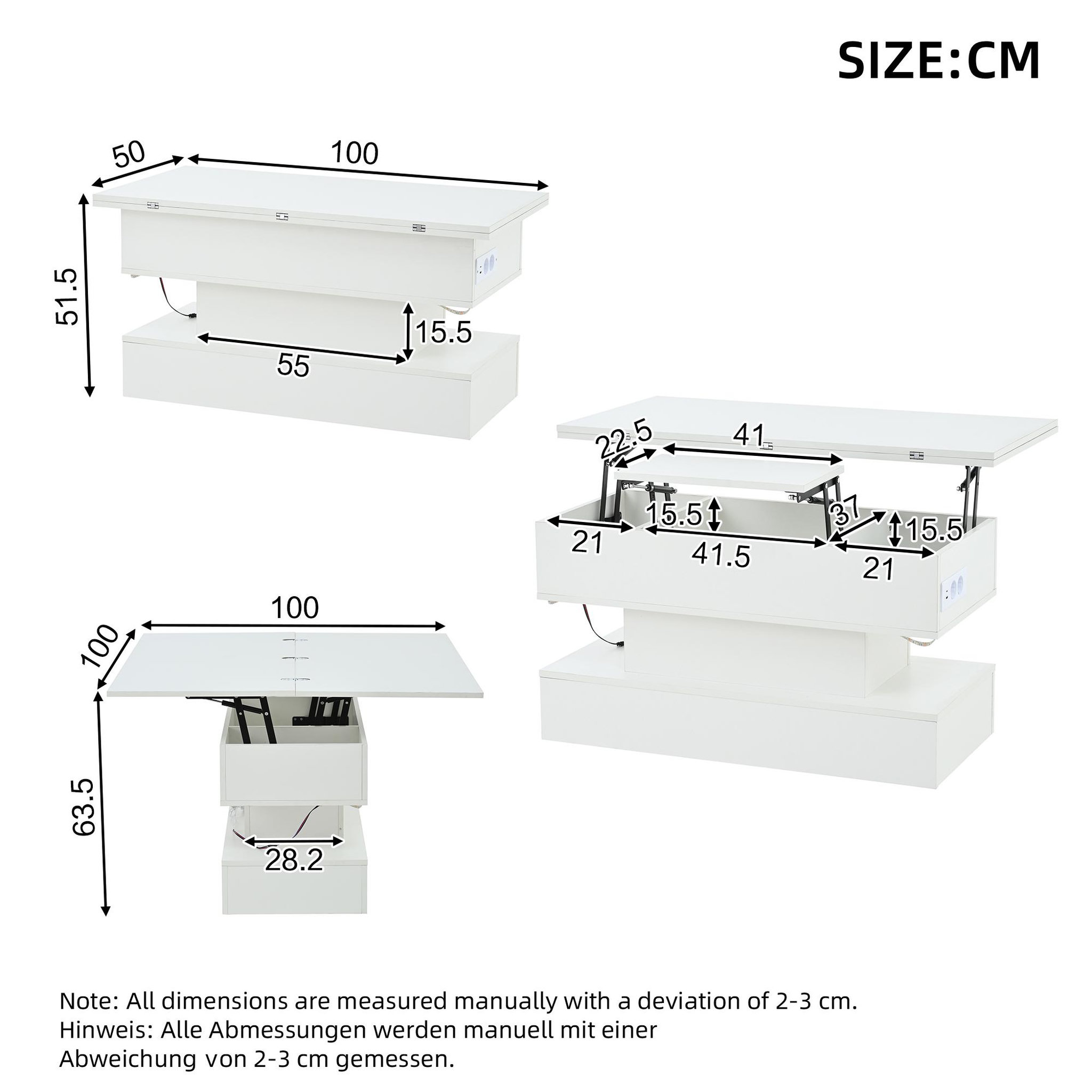 Voir la diapositive 3 : MERAX Table basse relevable rectangulaire blanc - 50x100 cm led panneau de particules