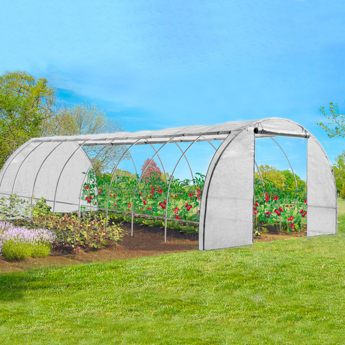 ID MARKET Serre tunnel de jardin 4 saisons 24M² blanche gamme maraîchère DES ANDES 8x3M