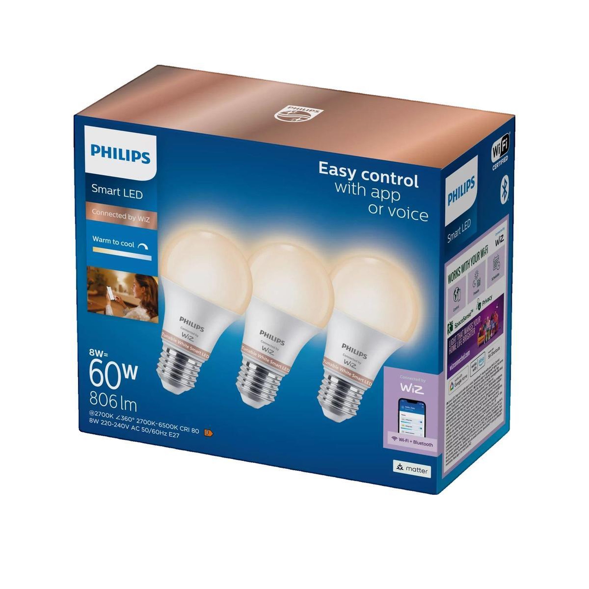 Voir la diapositive 2 : Philips Ampoule LED intelligente Philips Wiz blanc
