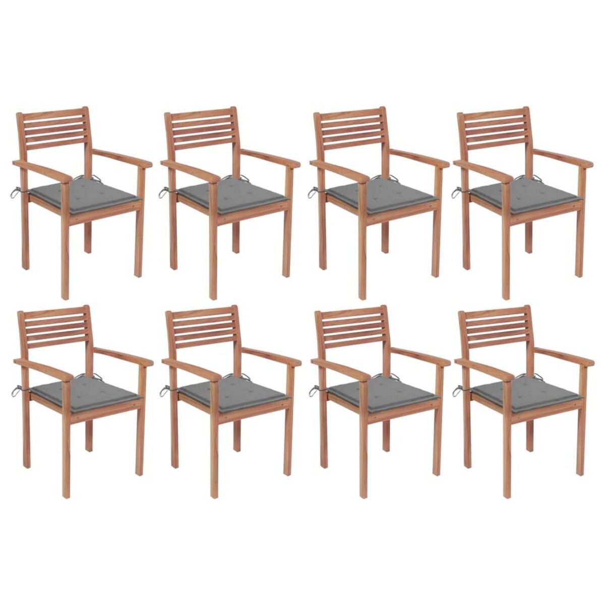 VIDAXL Chaises de jardin empilables avec coussins 8 pcs Teck solide