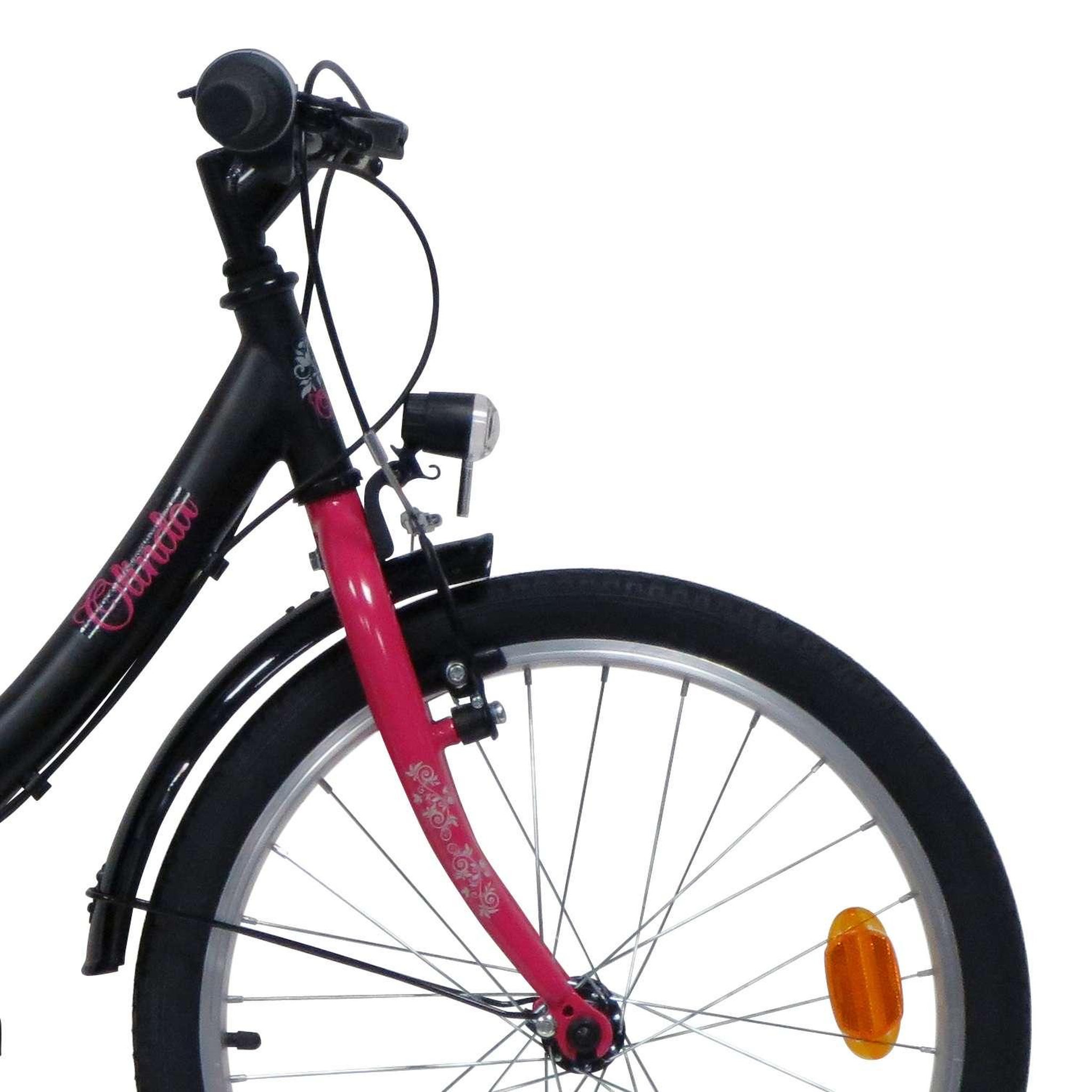 Voir la diapositive 4 : Vélo enfant (120/140 cm) / Modèle 20'' rigide fille   Olinda  de 115 à 140 cm - Fourche rigide - 6 vitesses - Dérailleur Shimano - Freins V-Brake - Equipé City