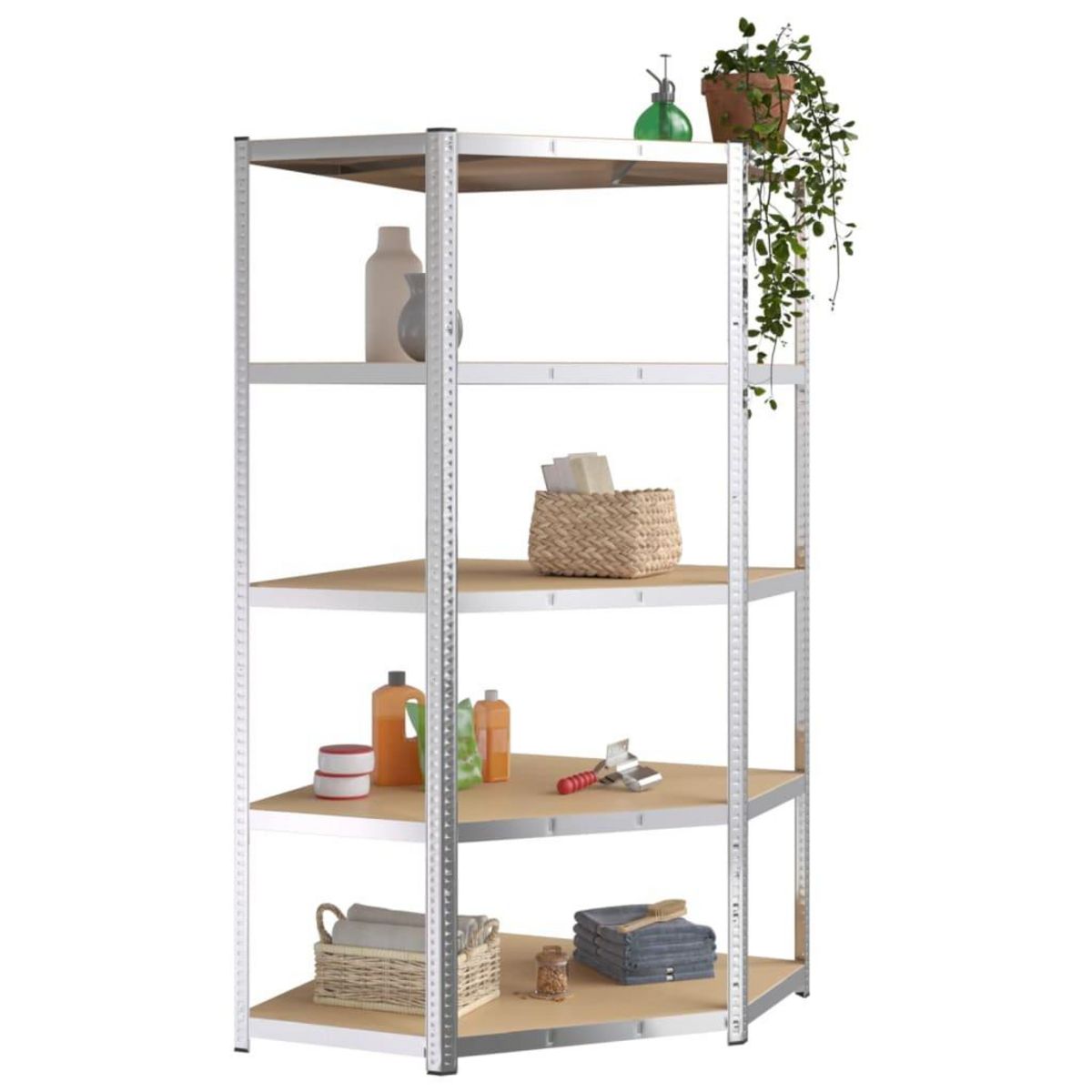 VIDAXL Etagere d'angle 5 niveaux Argente Acier et bois d'ingenierie