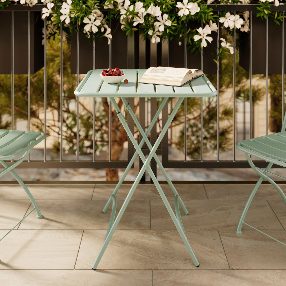 Rendez vous déco Table de jardin pliante en métal vert clair 2 personnes-Yumi
