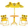 Voir la diapositive 1 : OUTSUNNY Ensemble salon de jardin enfant 4 pcs design tigre - table ronde + 2 chaises pliables + parasol - métal époxy oxford jaune