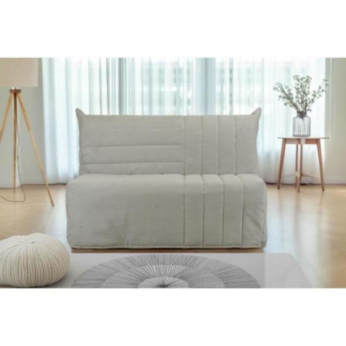 MARKET24 Banquette BZ 2 places BECCI - Velours côtelé Beige - Matelas Bultex - Fabrication française