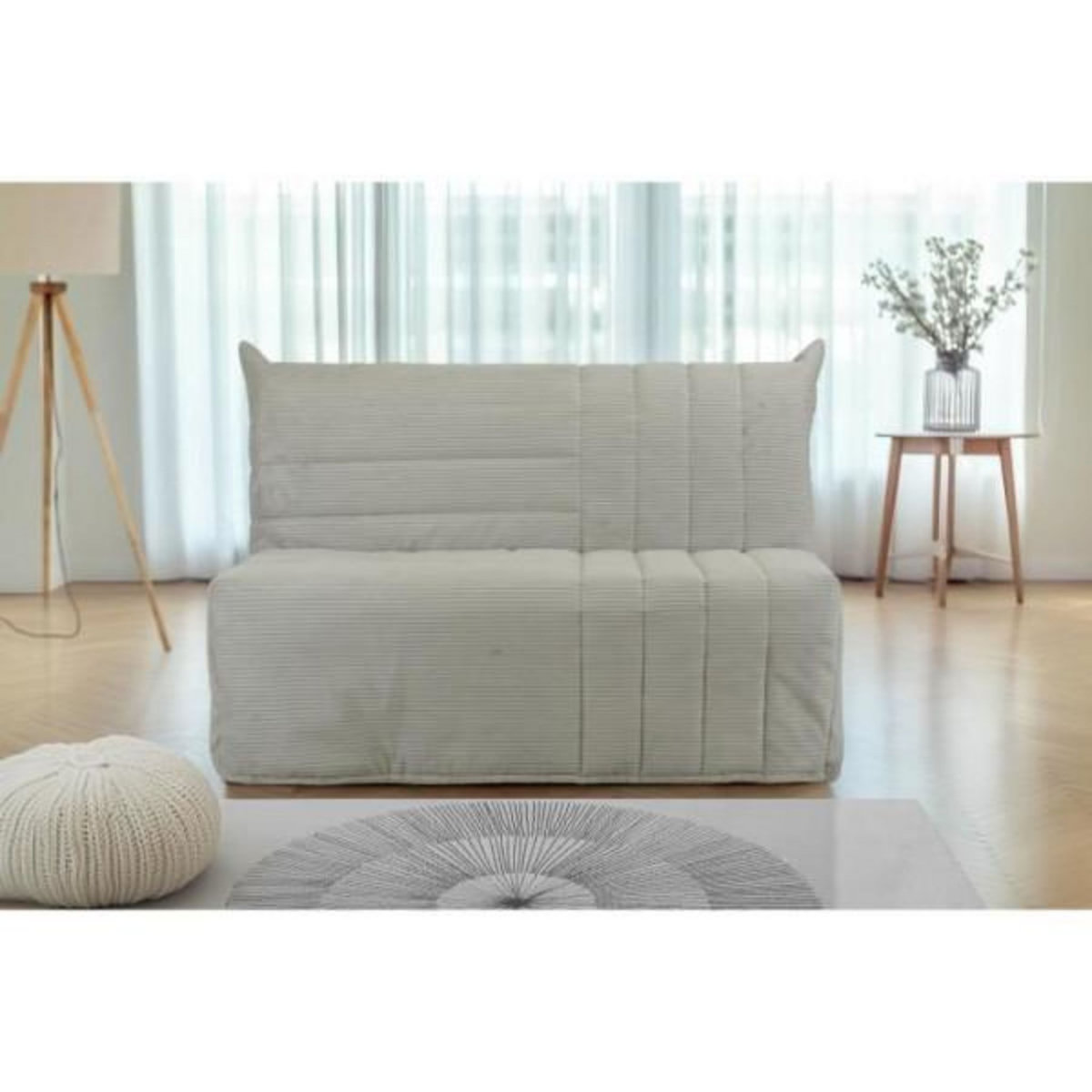 MARKET24 Banquette BZ 2 places BECCI - Velours côtelé Beige - Matelas Bultex - Fabrication française