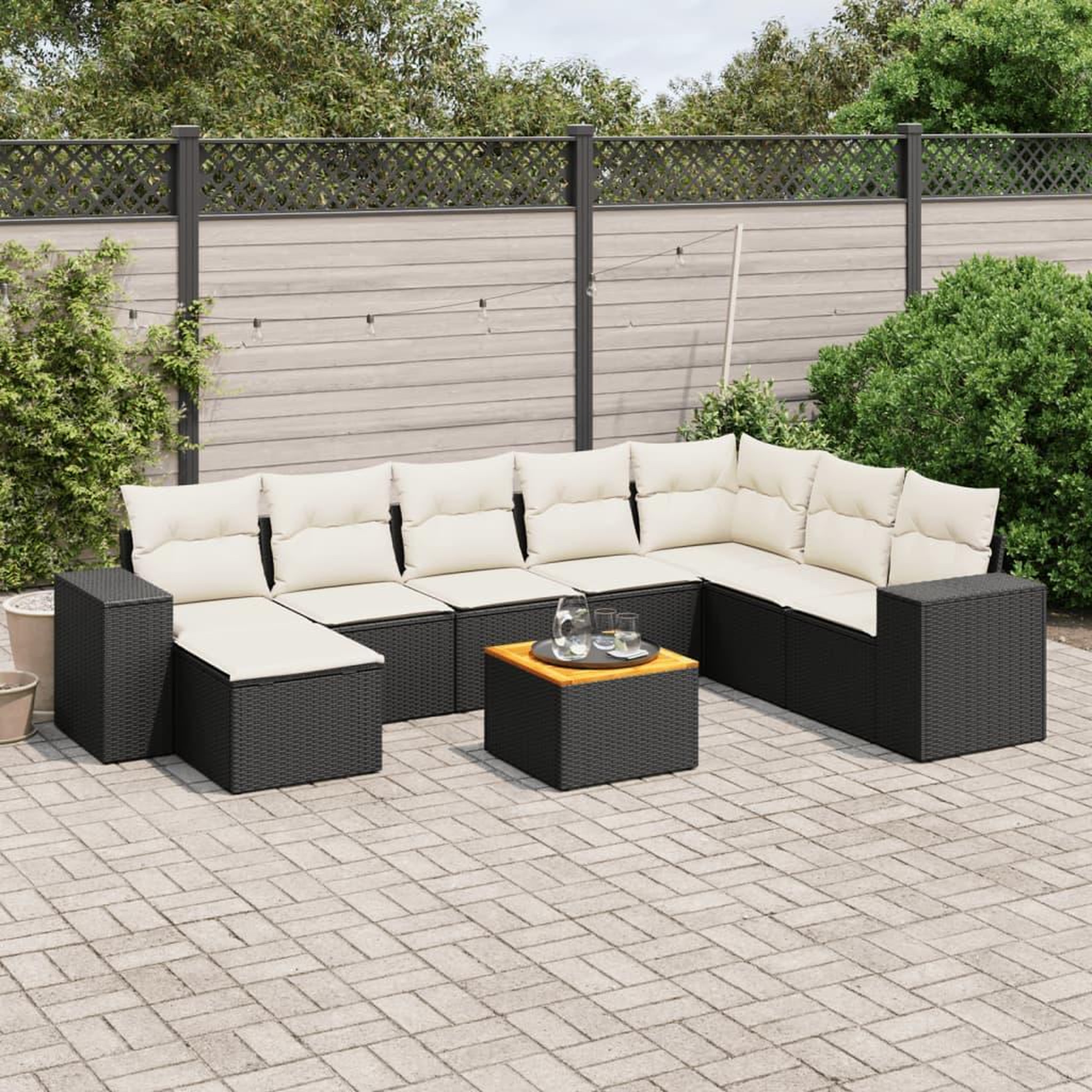 VIDAXL Salon de jardin 9 pcs avec coussins noir resine tressee
