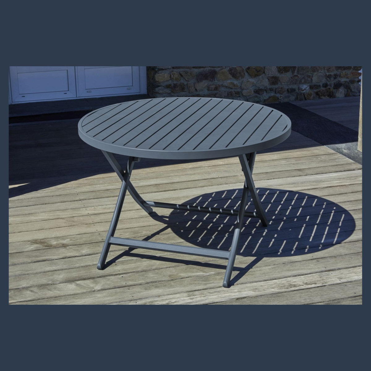 DCB GARDEN Table de jardin ronde pliante - 4/6 places - Aluminium - Gris Anthracite - MARIUS