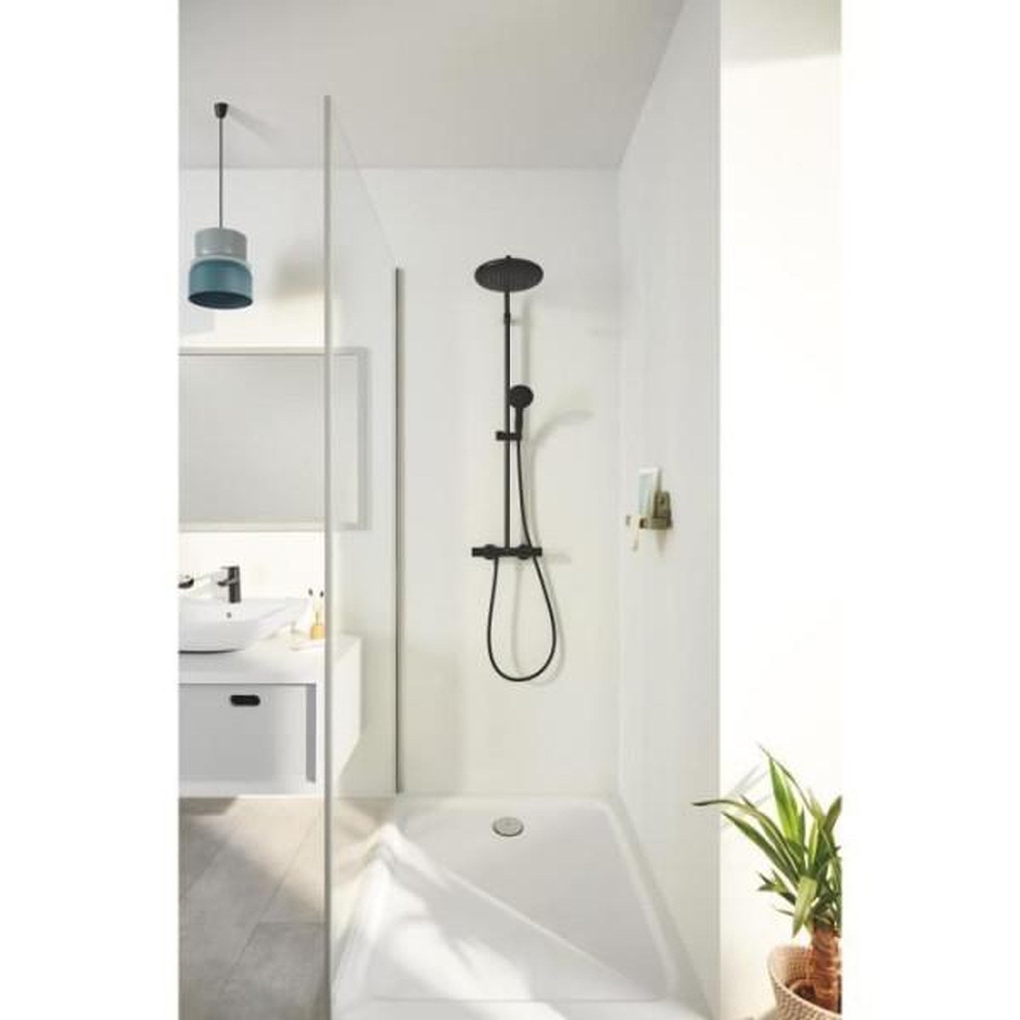 Voir la diapositive 2 : Grohe Colonne de douche avec mitigeur thermostatique - economie d'eau - grohe vitalio start system 250 - noir mat - 266772431