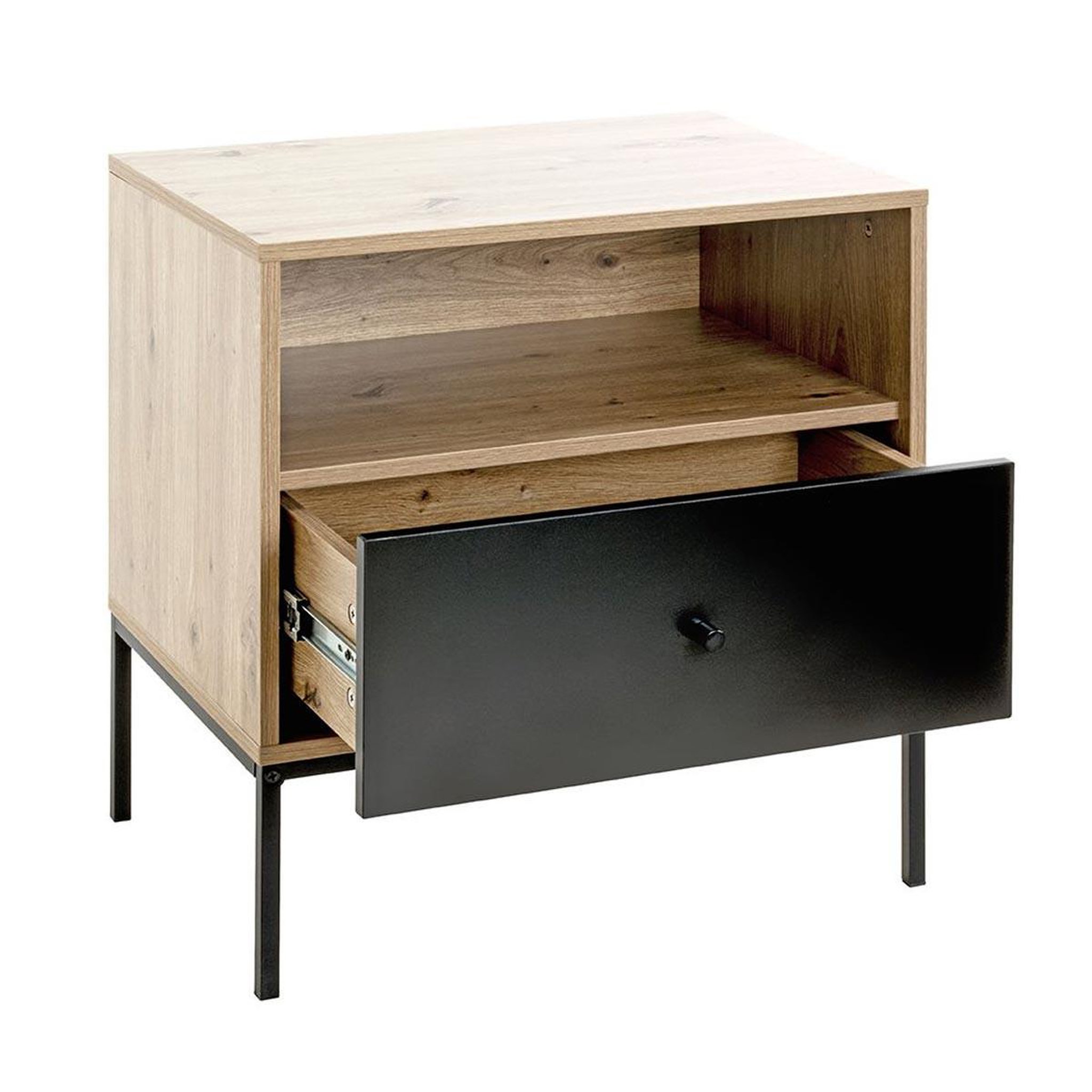Voir la diapositive 2 : Paris Prix Table de chevet 1 tiroir  rito  60cm naturel & noir