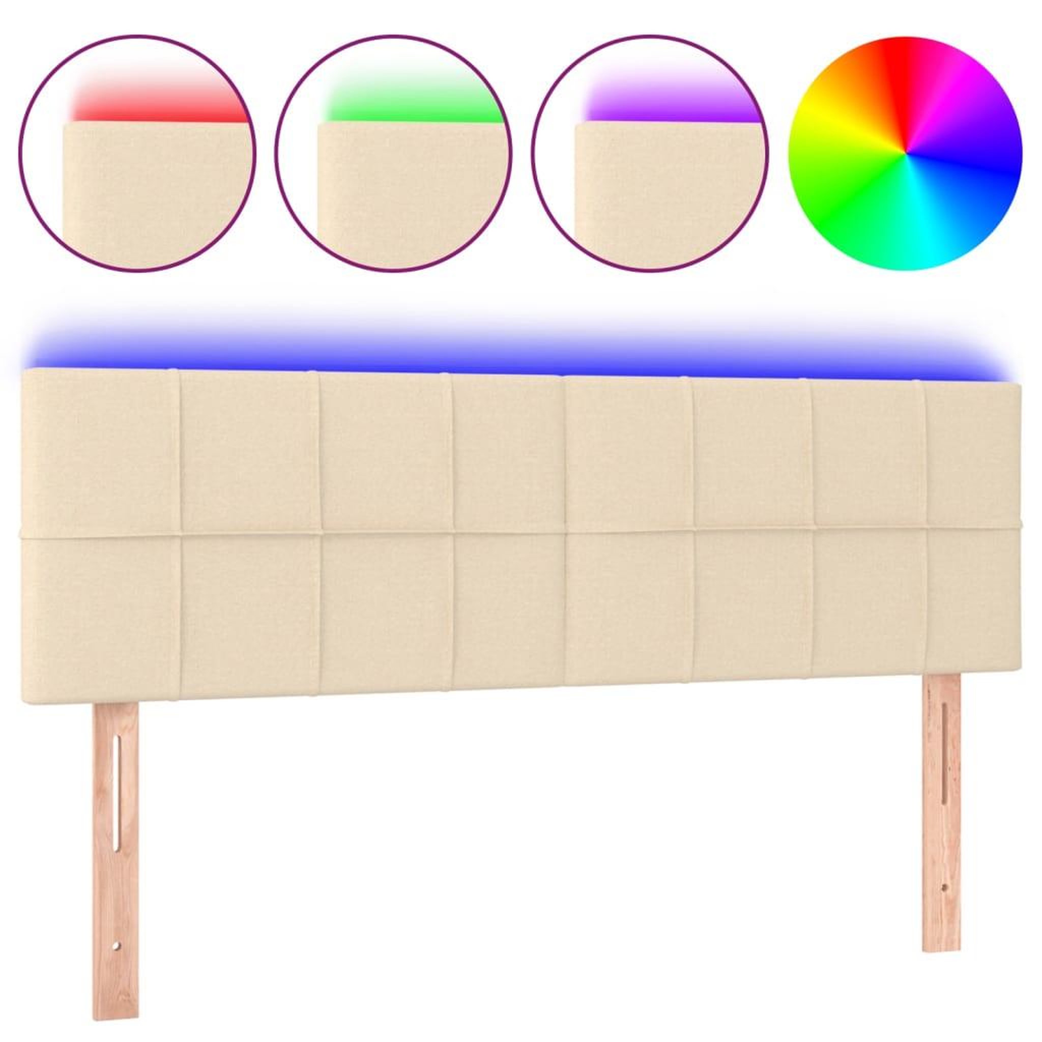 Voir la diapositive 2 : VIDAXL Tete de lit a LED Creme 144x5x78/88 cm Tissu