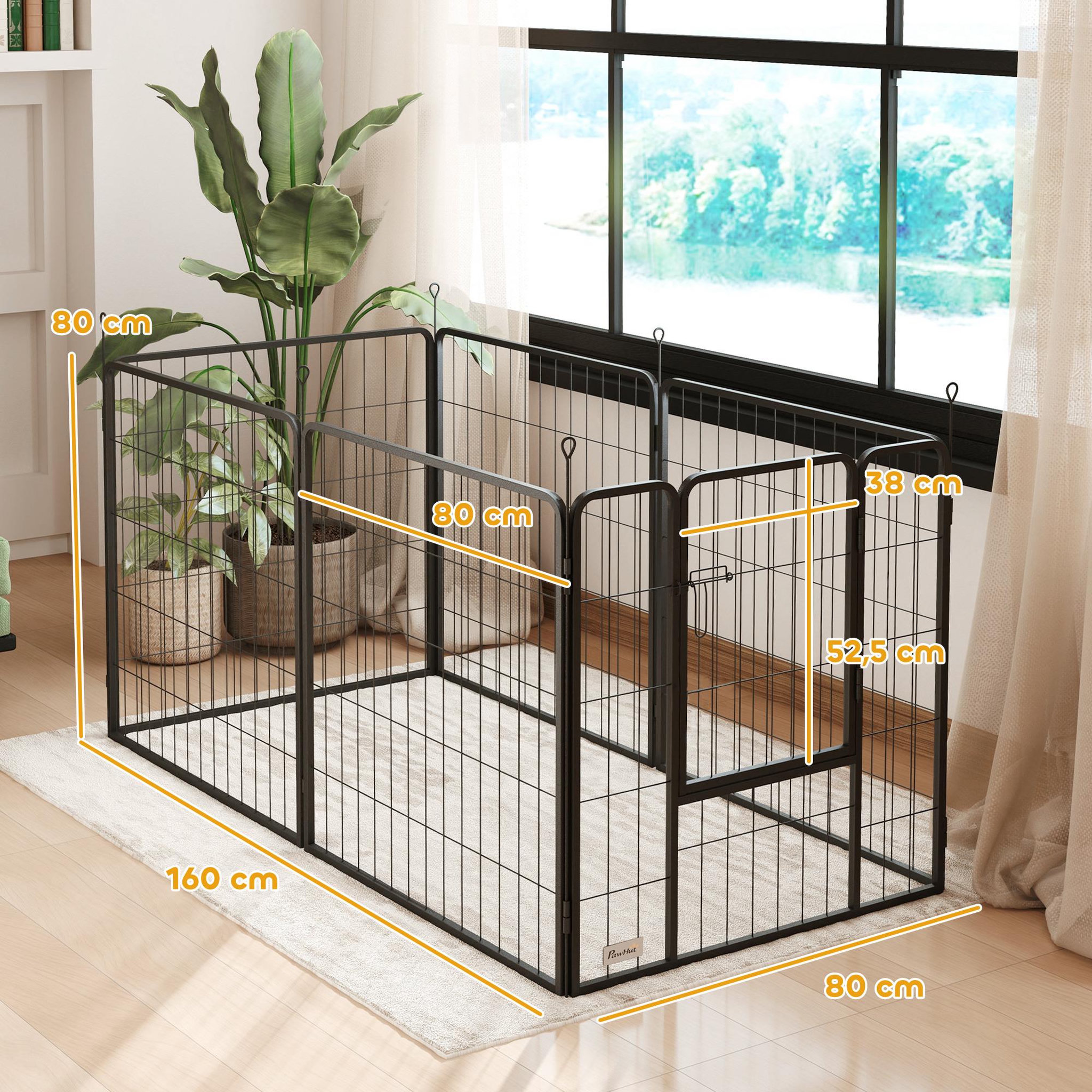 Voir la diapositive 3 : PAWHUT Parc enclos chien modulable pliable 6 panneaux h.80cm porte verrouillable acier époxy noir