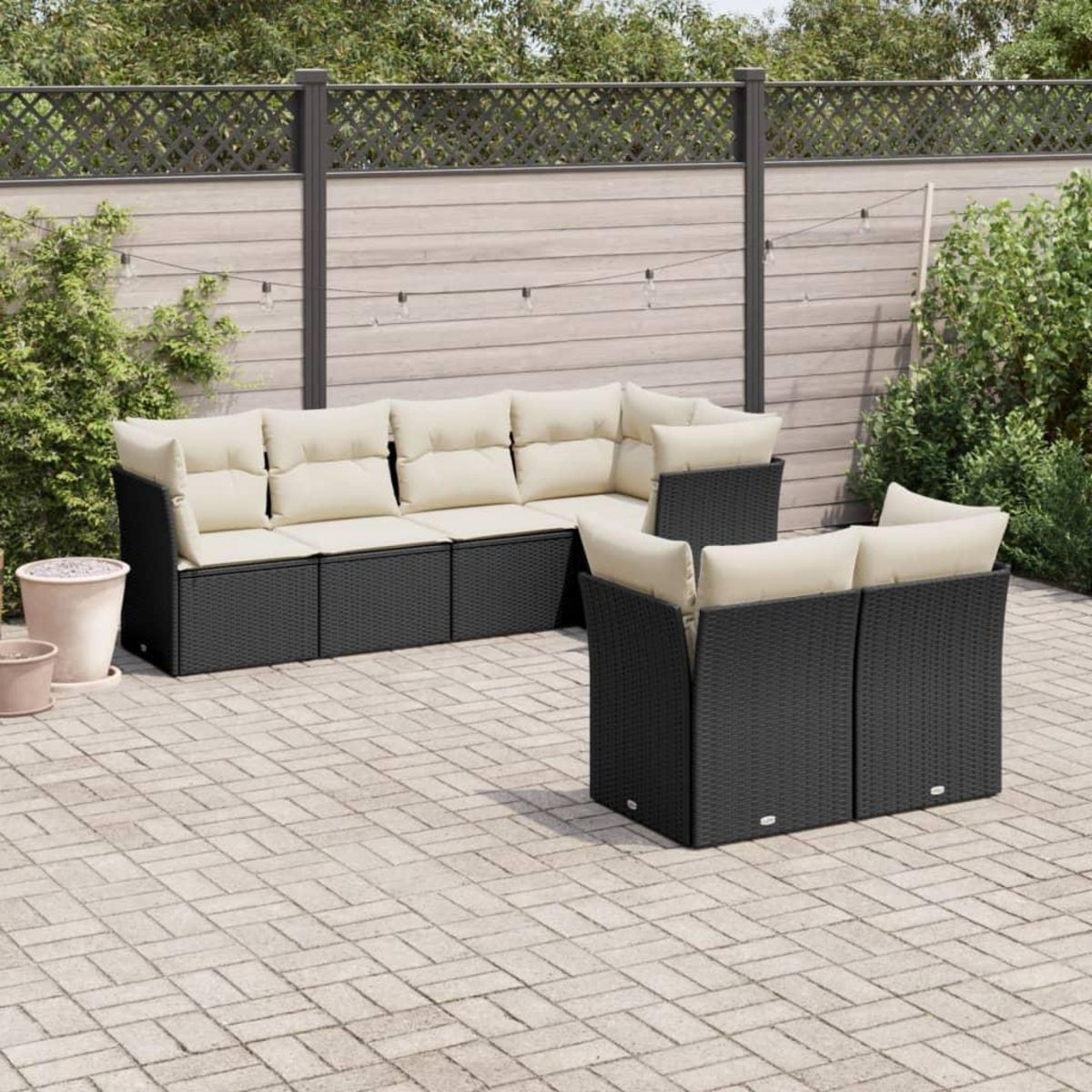 VIDAXL Salon de jardin 7 pcs avec coussins noir resine tressee