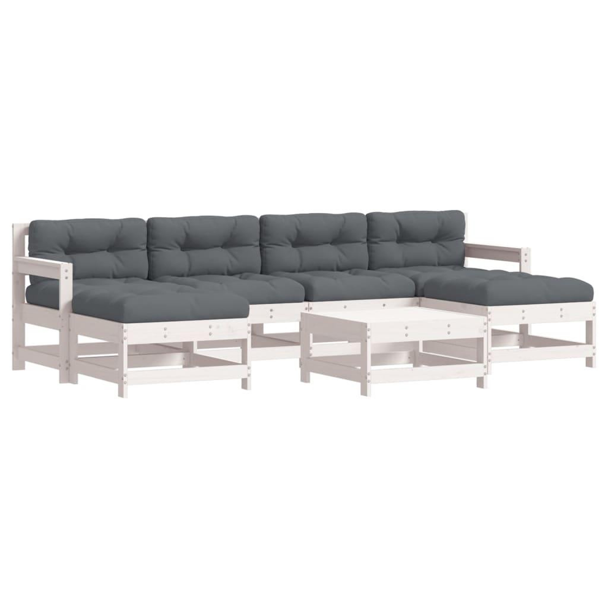 Voir la diapositive 2 : VIDAXL Salon de jardin 7 pcs avec coussins blanc bois massif