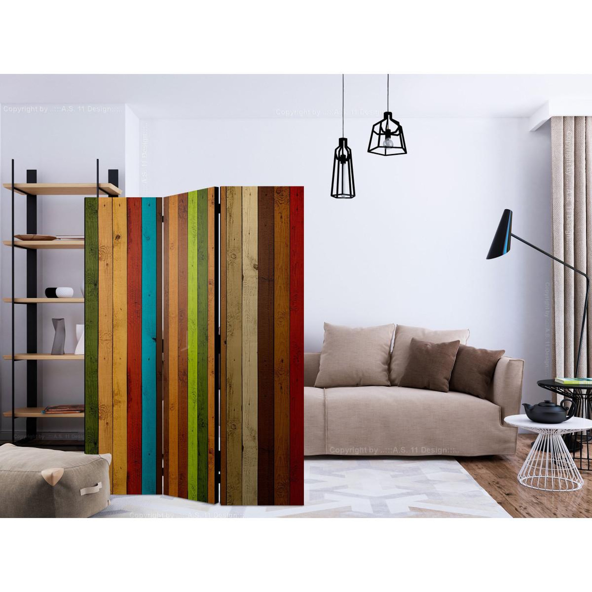Voir la diapositive 2 : Paris Prix Paravent 3 volets  wooden rainbow  135x172cm
