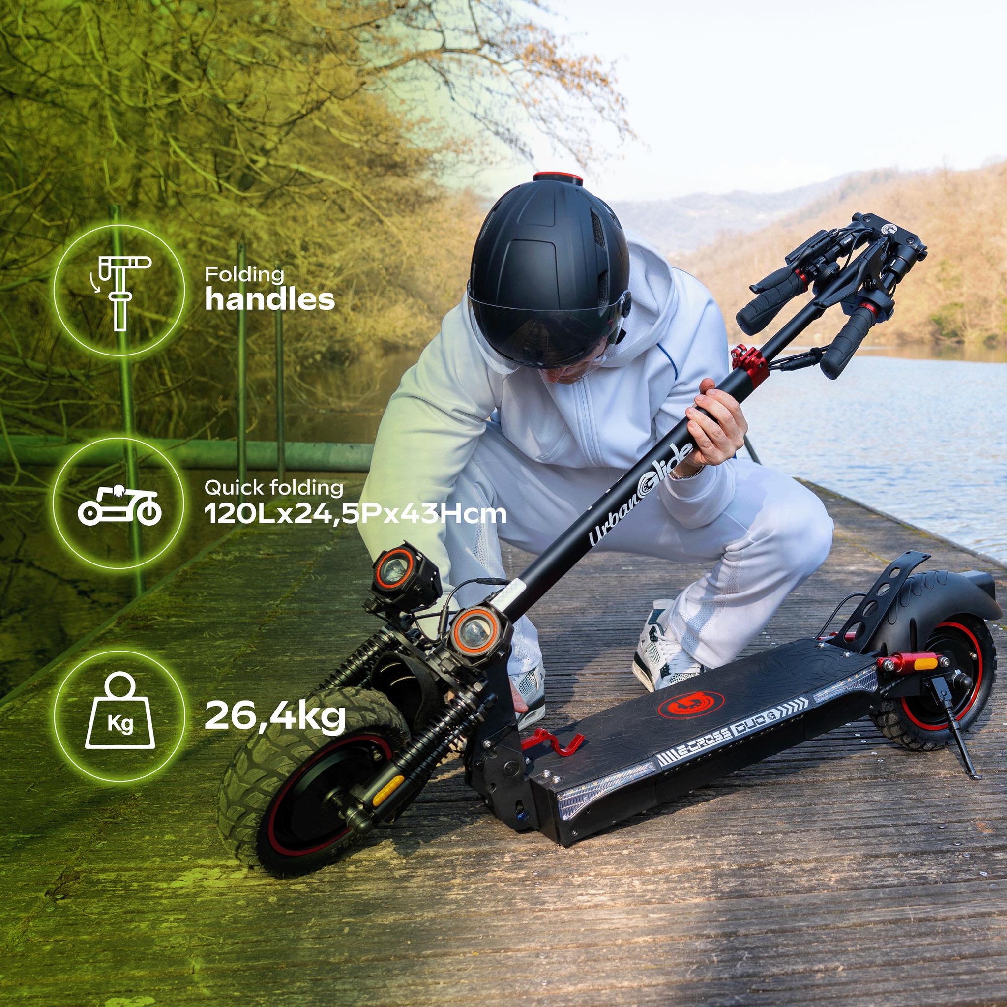 Voir la diapositive 3 : URBANGLIDE Trottinette Électrique Adulte UrbanGlide ECROSS DUO - Autonomie Jusqu'a 60 km - Pneu Cross 10  Tubeless - Batterie 54V - Poids 26Kg