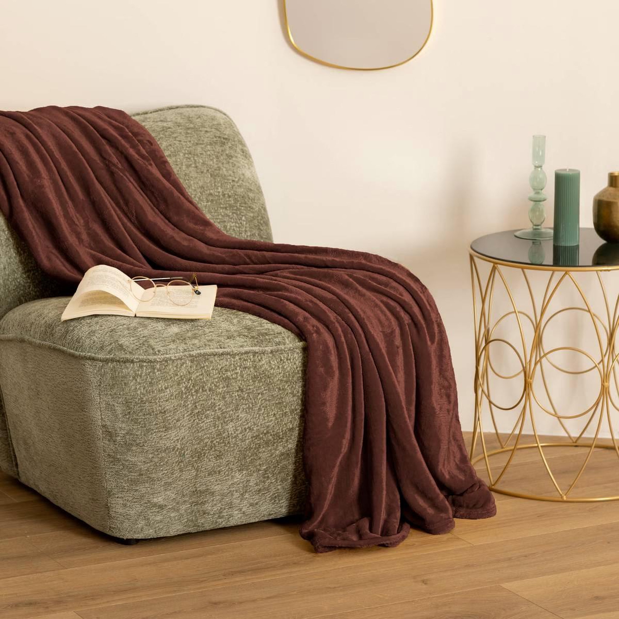 Voir la diapositive 3 : ATMOSPHERA Plaid en flanelle uni  ollis  180x230cm marron tonka