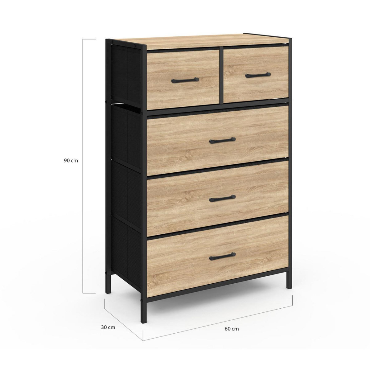 ID MARKET Chiffonnier 5 tiroirs en tissu UTAH 60 cm commode semainier design industriel