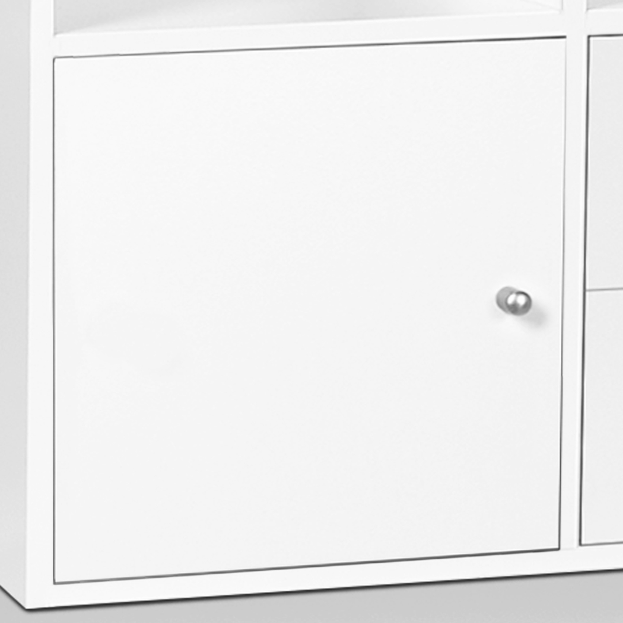 Voir la diapositive 3 : ID MARKET Meuble de rangement en escalier liam 3 niveaux bois blanc fond gris avec porte et tiroirs