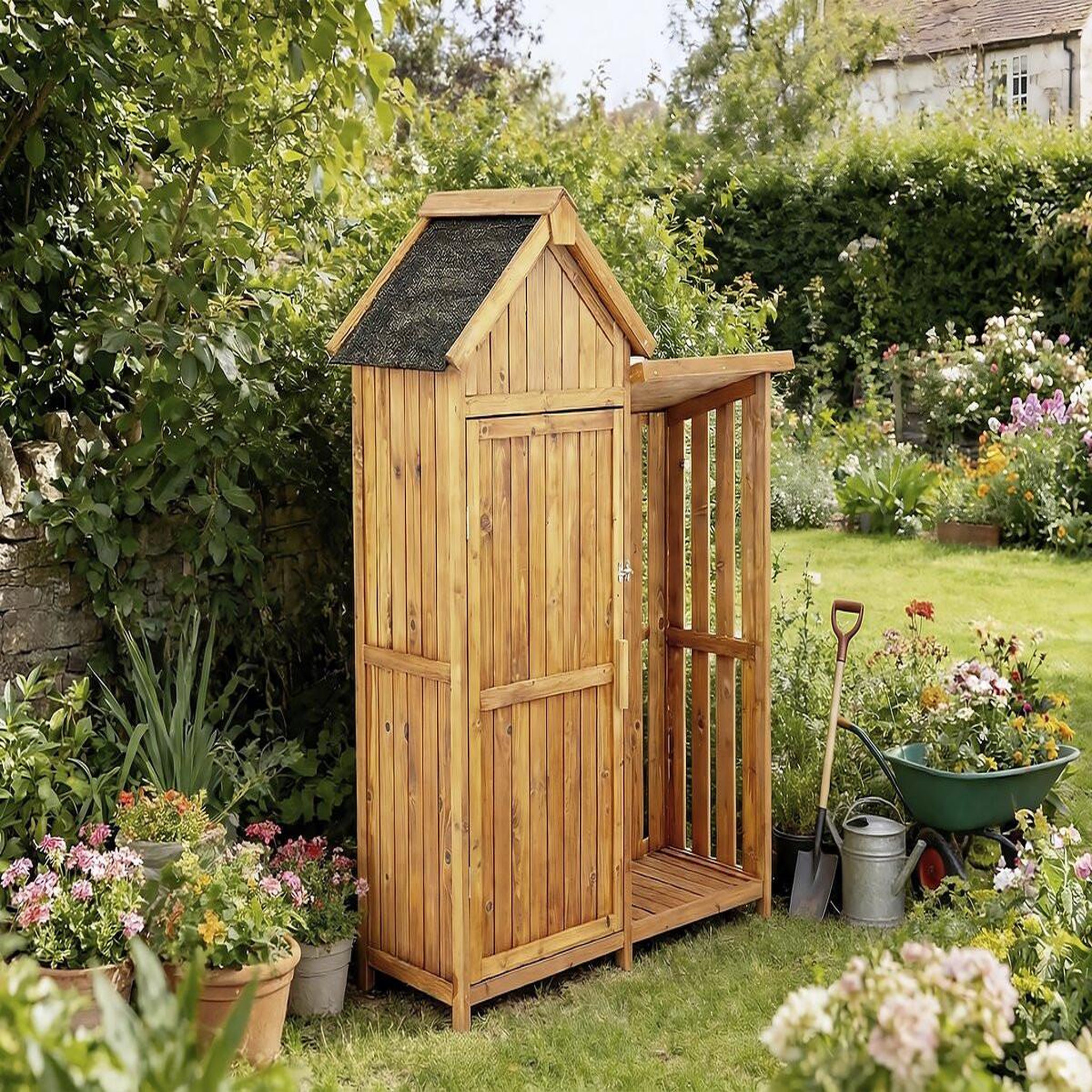 Voir la diapositive 2 : Habitat et Jardin Armoire de jardin en bois avec range-bûches  noé  - 136 x 57 x 170 cm - marron