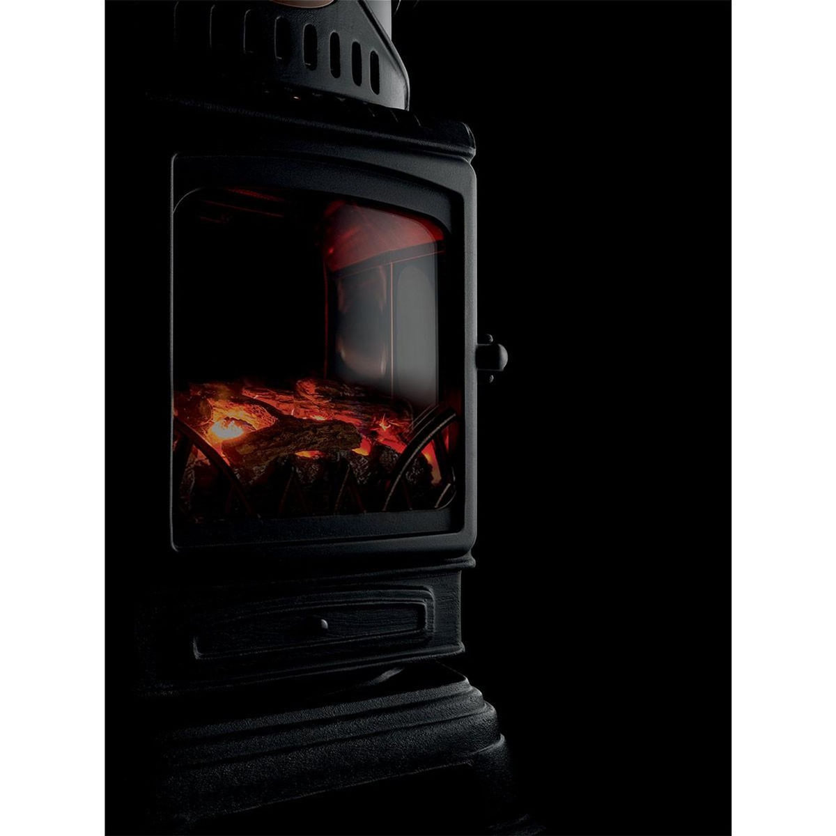 UNIVERSAL Poêle à gaz 3,4KW NOIR Fonte Véritable Effet feu de bois + Tuyau gaz + Détendeur butane Provence UNIVERSAL