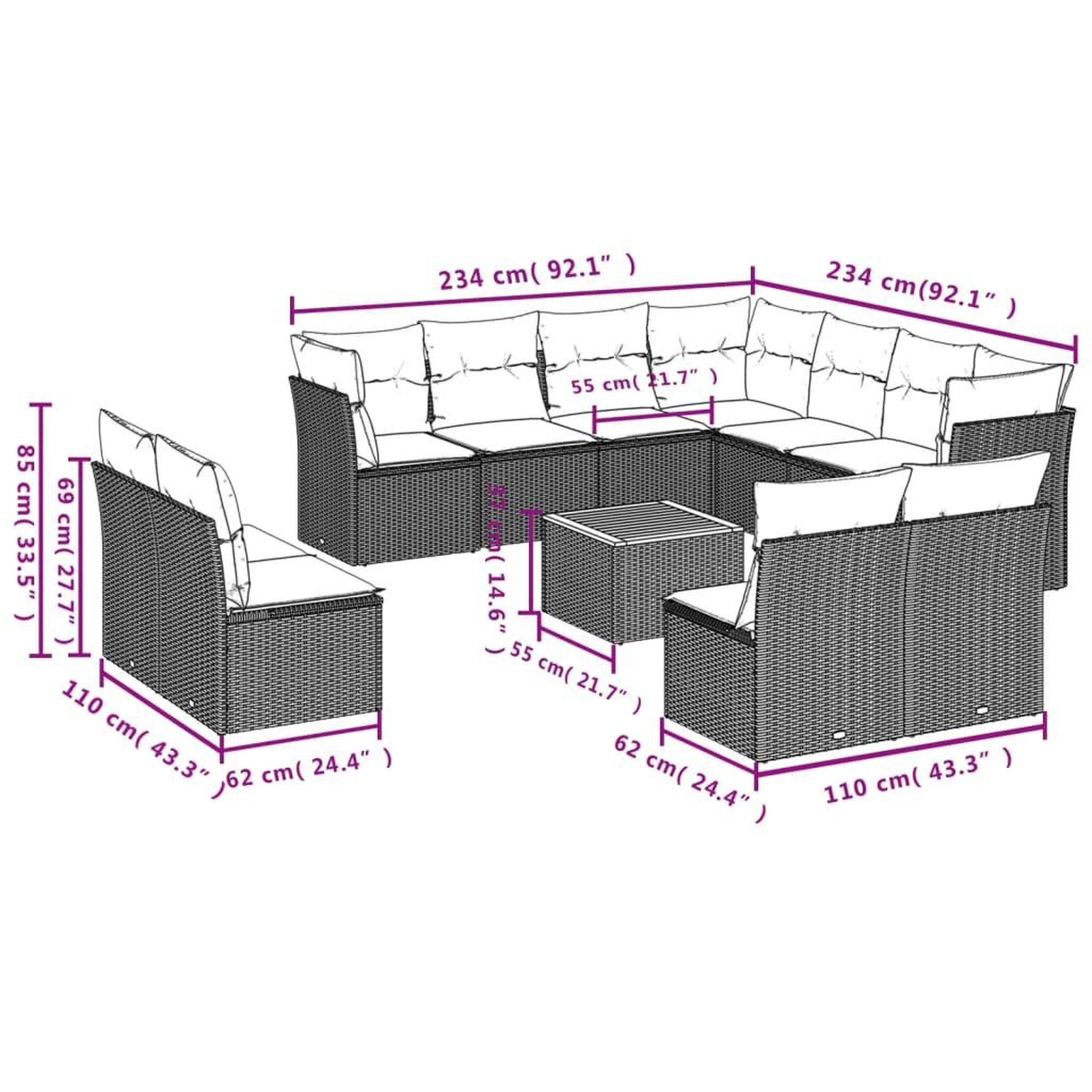 Voir la diapositive 6 : VIDAXL Salon de jardin 12 pcs avec coussins noir resine tressee