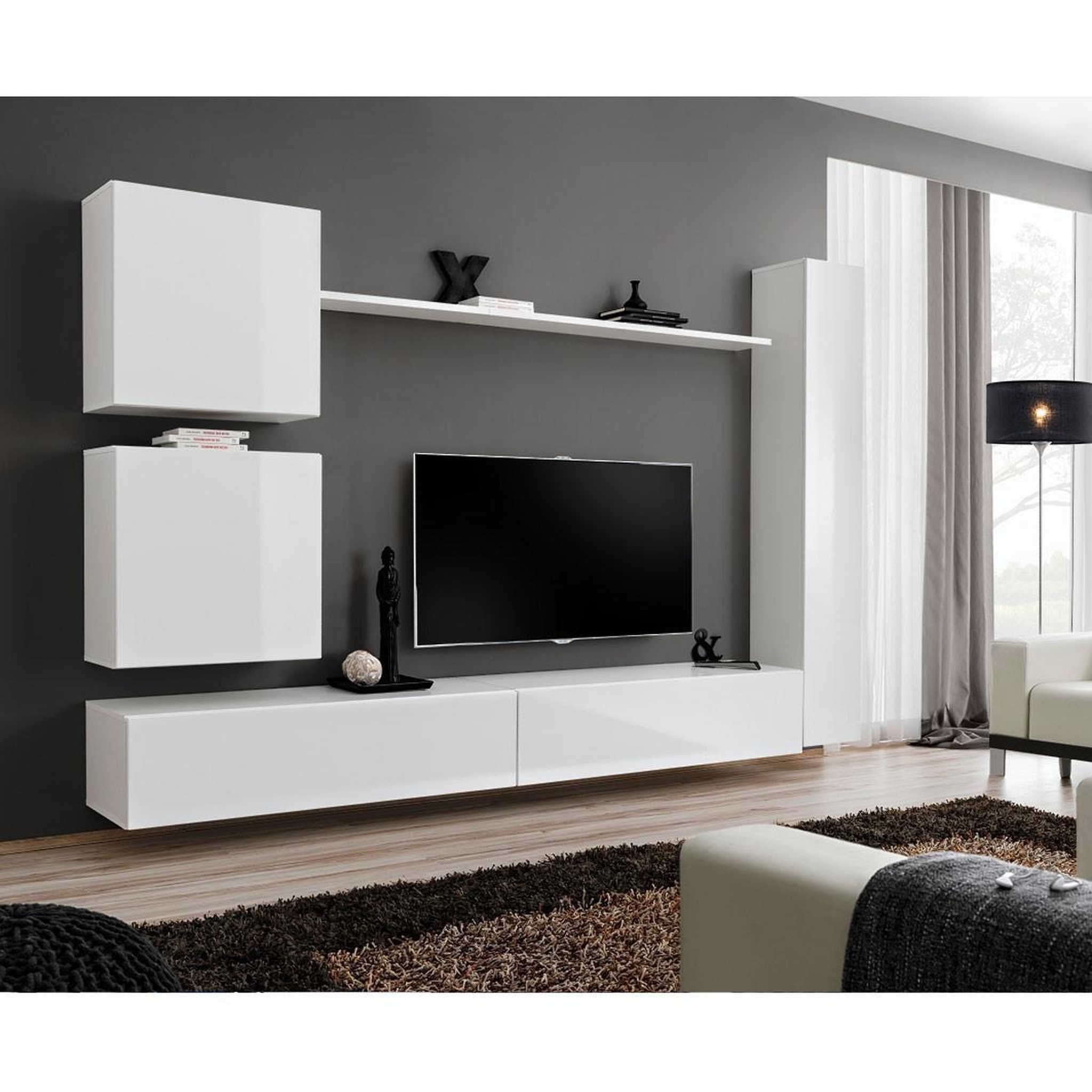 Voir la diapositive 2 : Paris Prix Meuble tv mural design  switch viii  280cm blanc