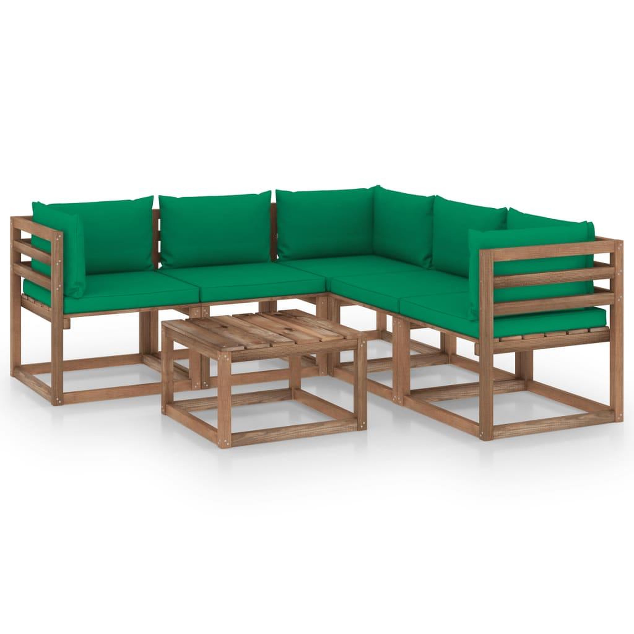 Voir la diapositive 1 : VIDAXL Salon de jardin 6 pcs avec coussins vert Bois de pin impregne