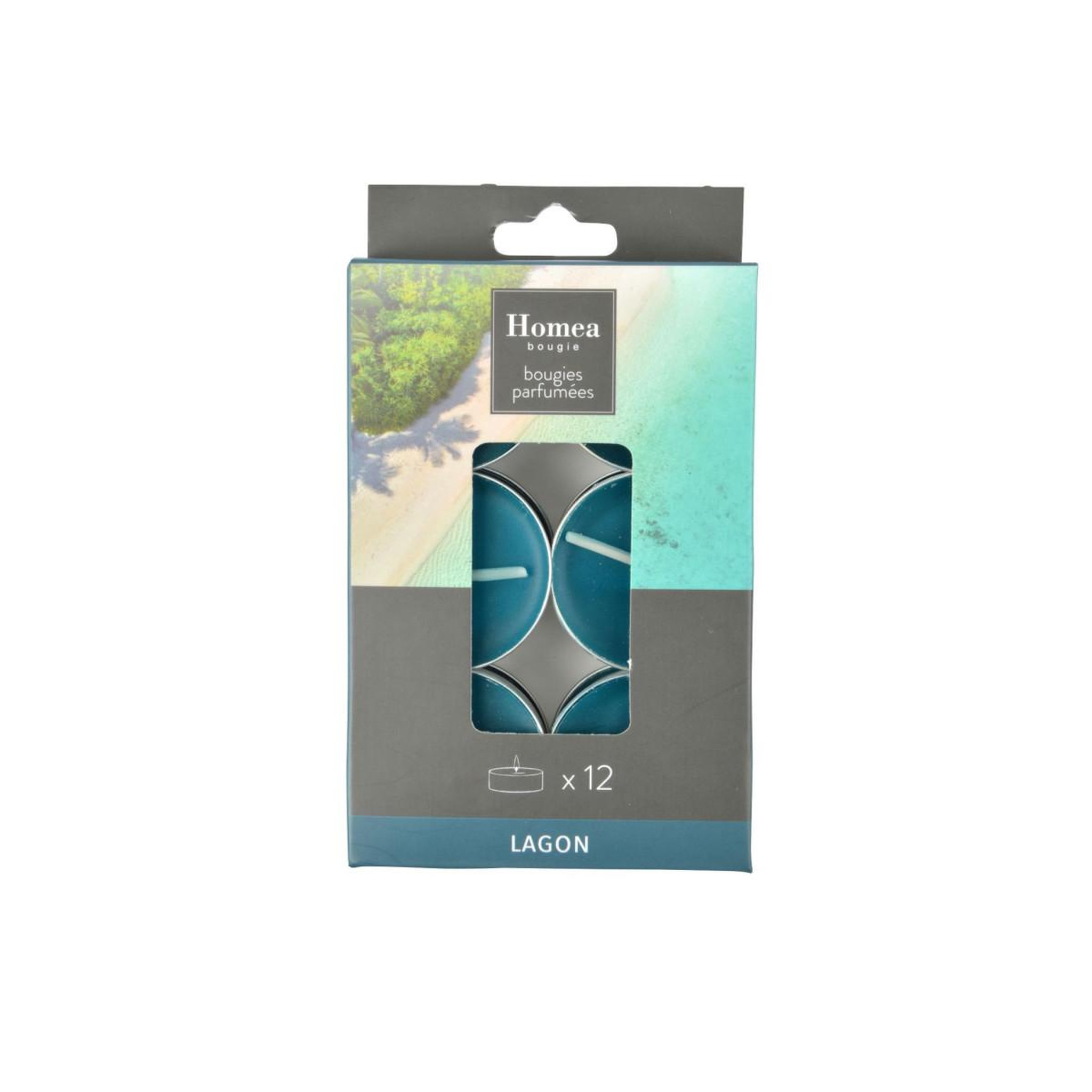 Voir la diapositive 3 : HOMEA Lot de 12 bougies chauffe-plat  essentiel ii  3,5cm lagon