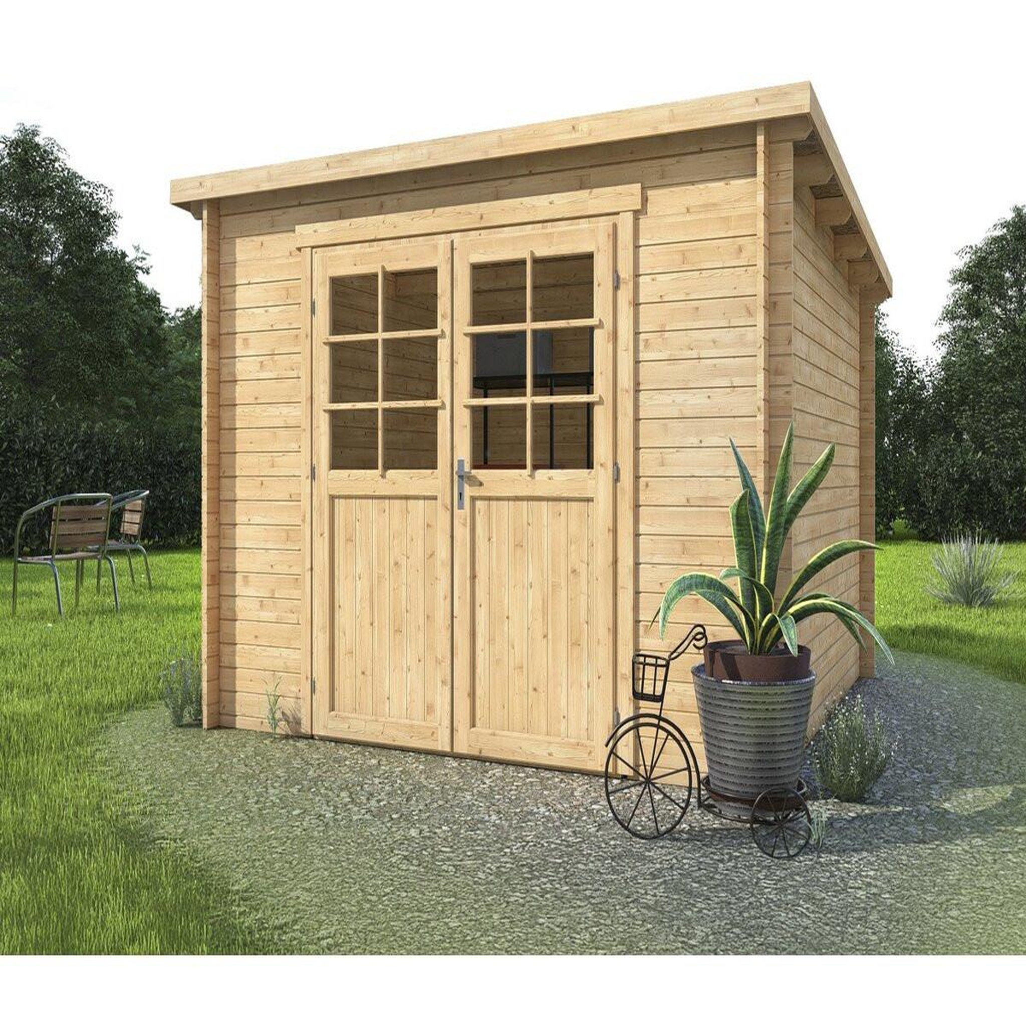 Voir la diapositive 2 : Habitat et Jardin Abri de jardin en bois monopente  rowan  - 9,5 m² - 28 mm - beige