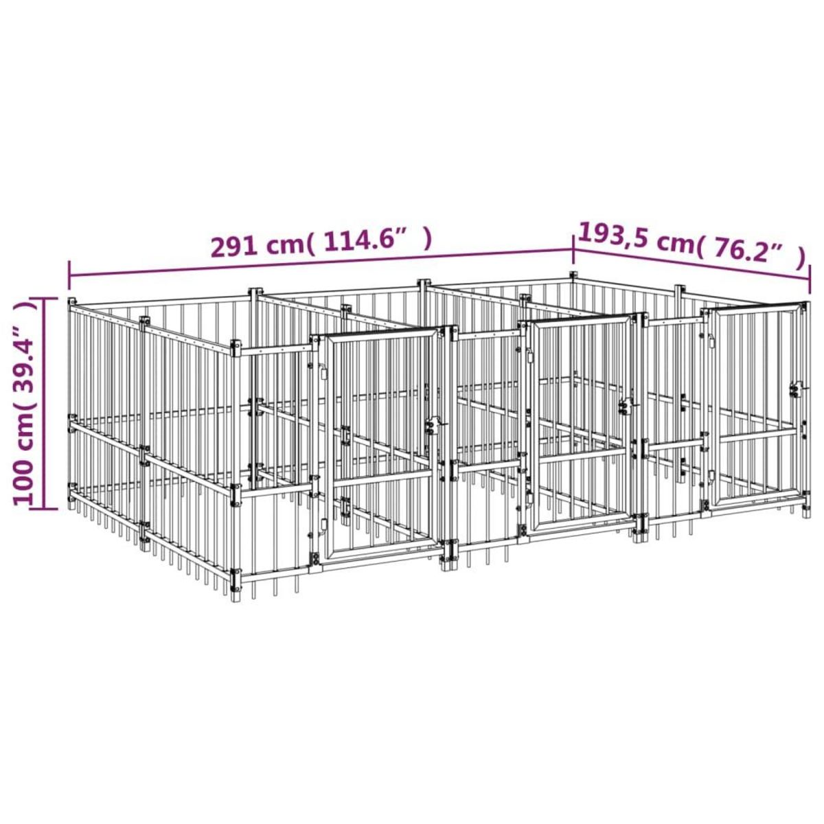 VIDAXL Chenil d'exterieur pour chiens Acier 5,63 m²