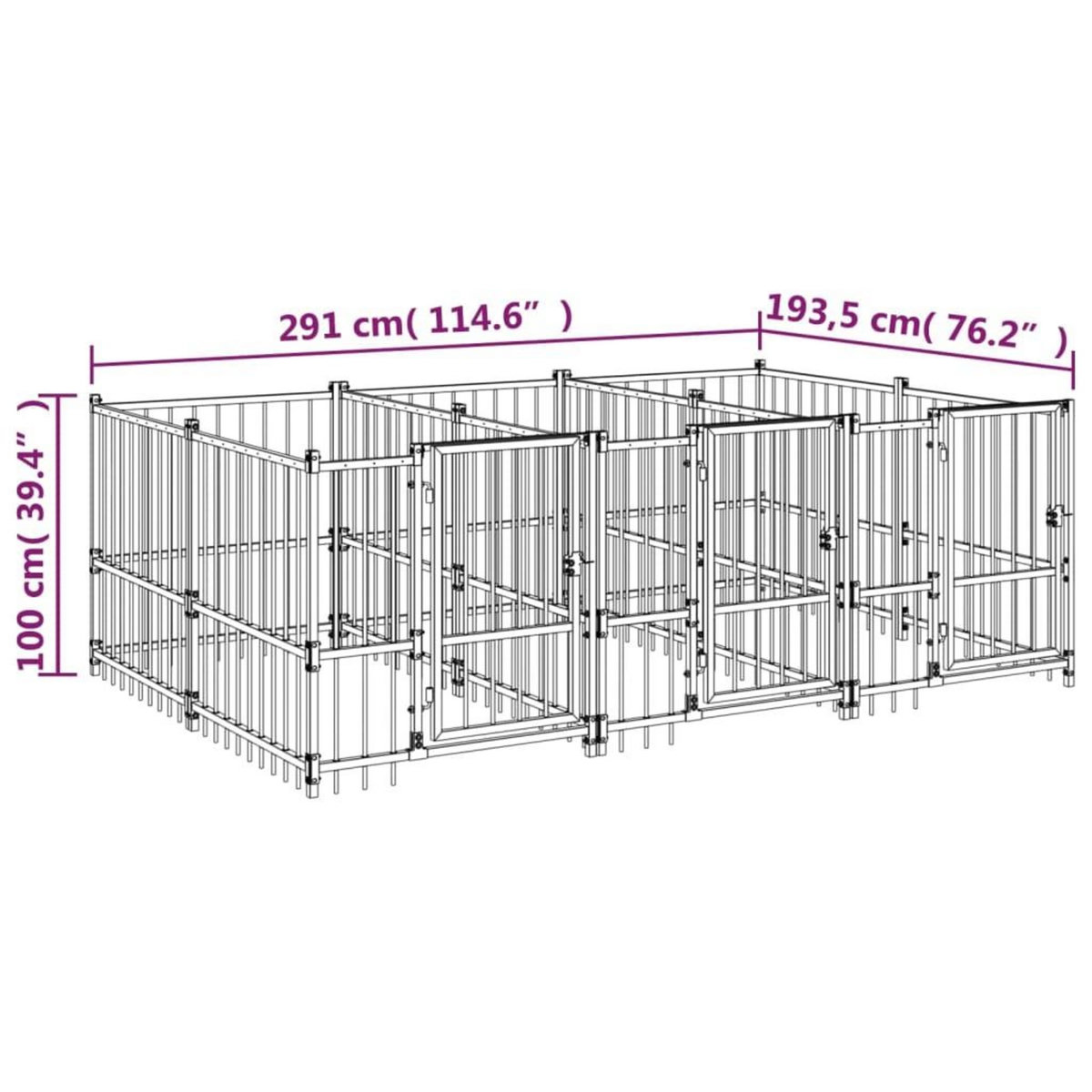 VIDAXL Chenil d'exterieur pour chiens Acier 5,63 m²