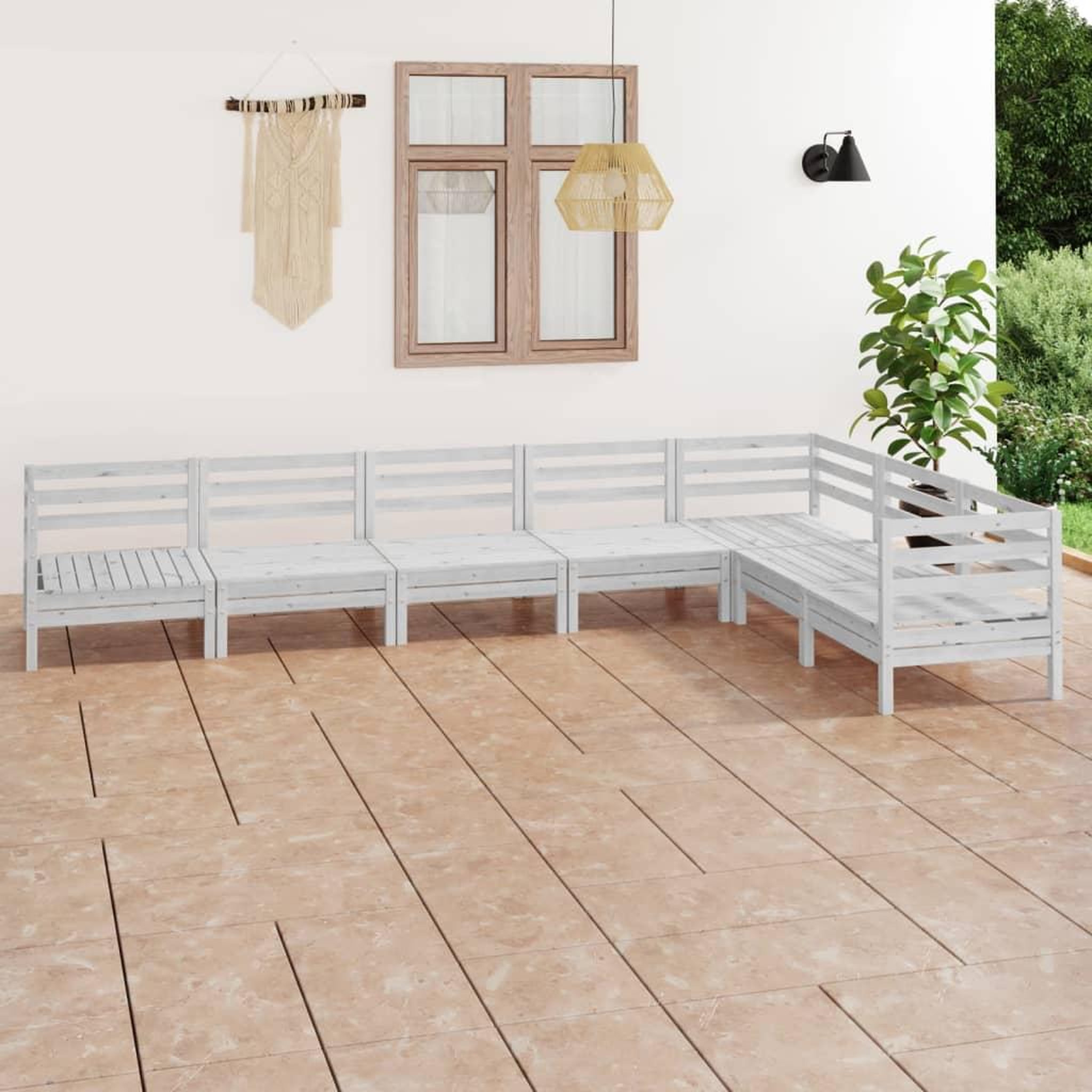 Voir la diapositive 1 : VIDAXL Salon de jardin 7 pcs Bois de pin massif Blanc