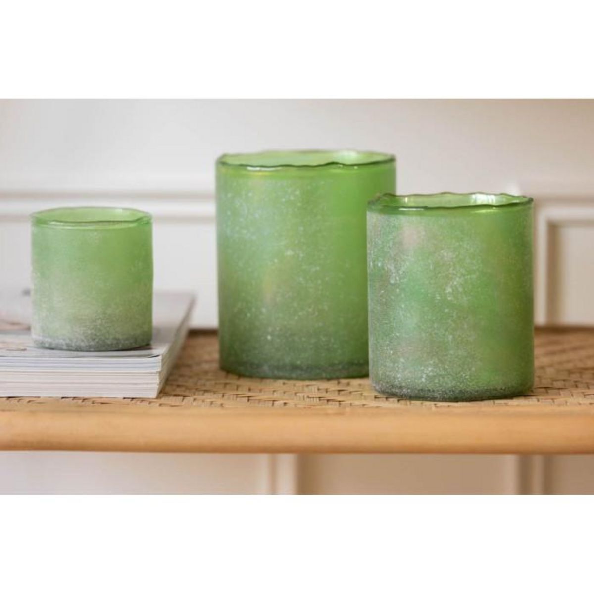 Paris Prix Lot de 3 Photophores en Verre  Ruby  15cm Vert