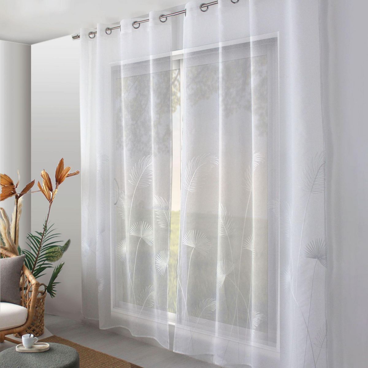 TOILINUX Voilage brodé PALMEIRA - 140 x 240 cm - Blanc